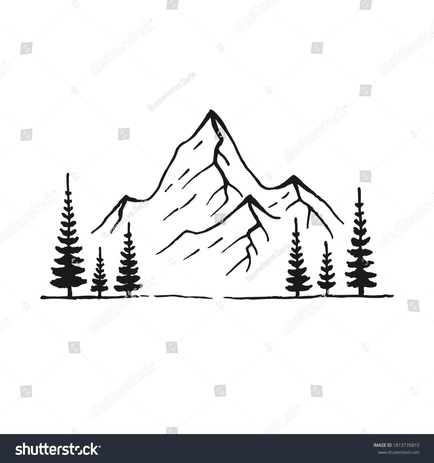 Mountain Pine Trees Landscape Black On Stock Vector (Royalty Free ...