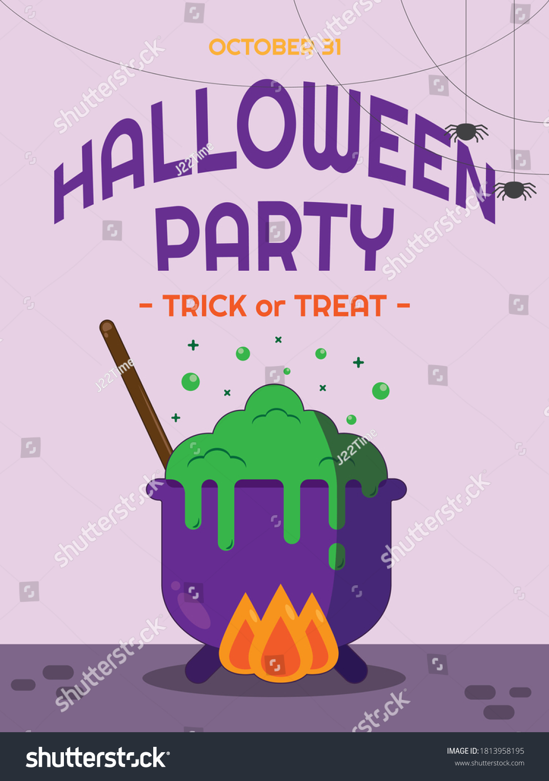 Flat Vector Halloween Posterbannerbackground Witch Cauldron Stock ...