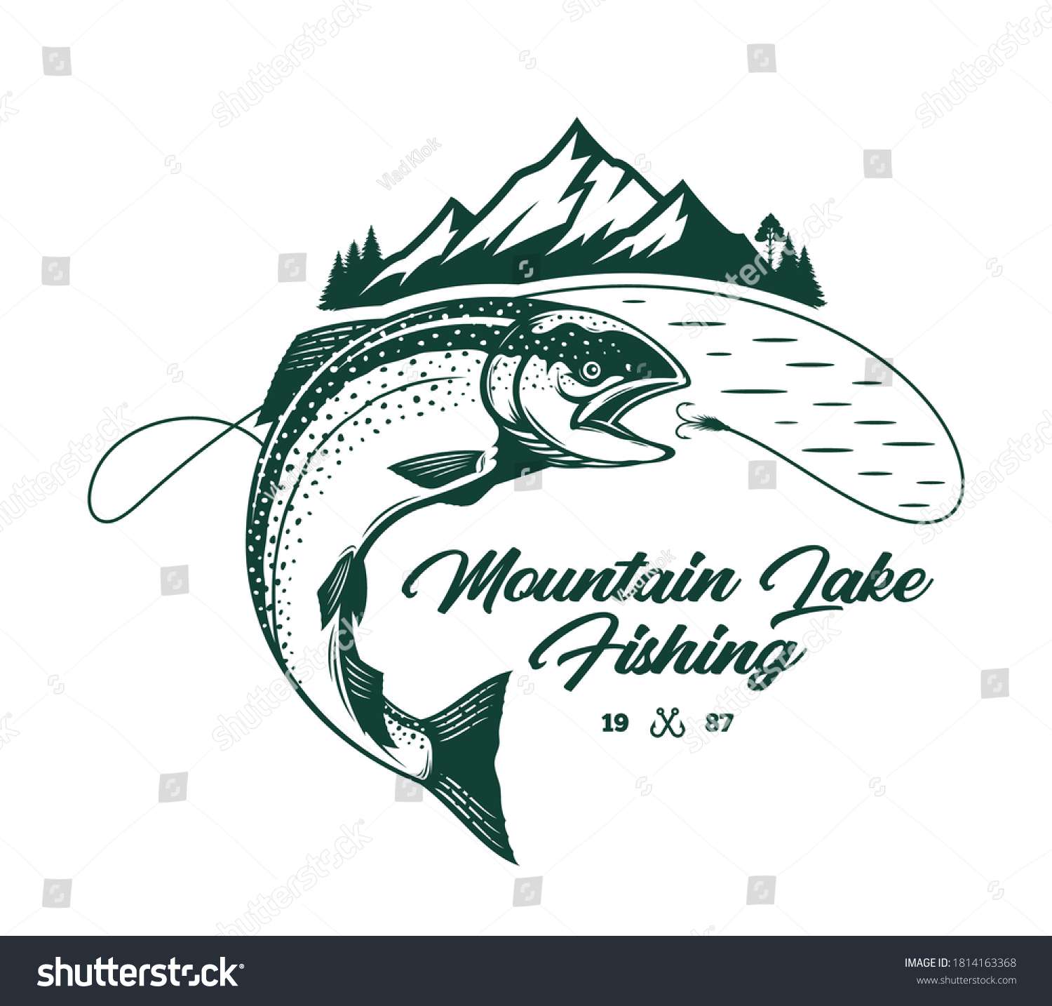 Vector Fishing Illustration Salmon Fish Fishing Stock Vector (Royalty ...