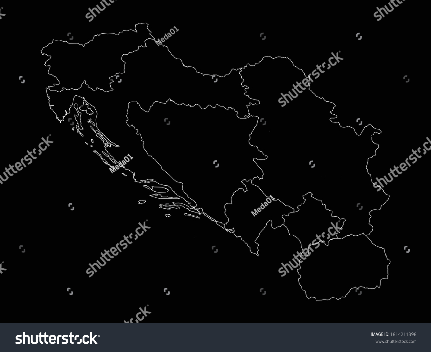 Vector Illustration Outline Map Former Yugoslavia Stock Vector Royalty   Stock Vector Vector Illustration Of Outline Map Of Former Yugoslavia Countries On Black Background 1814211398 