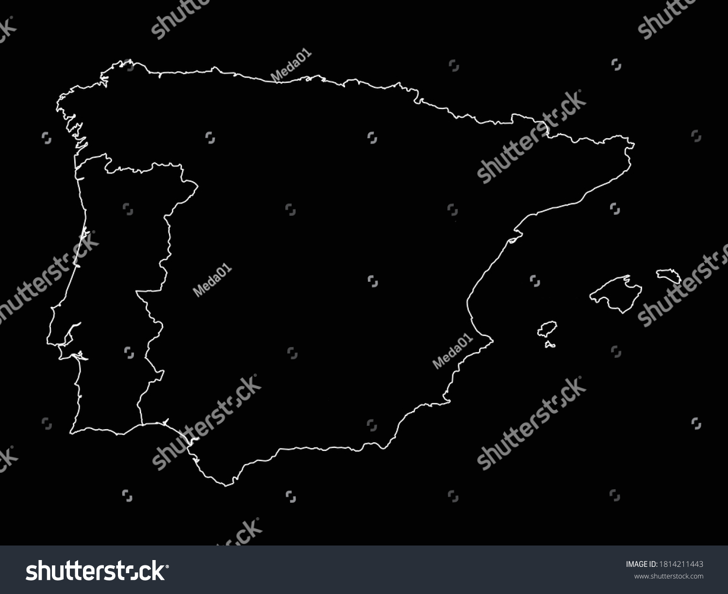 Stock Vector Vector Illustration Of Outline Map Of Iberian Peninsula Countries On Black Background 1814211443 