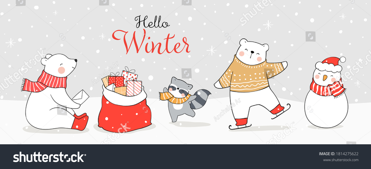 Draw Illustration Banner Funny Polar Bear Stock Vector (Royalty Free ...