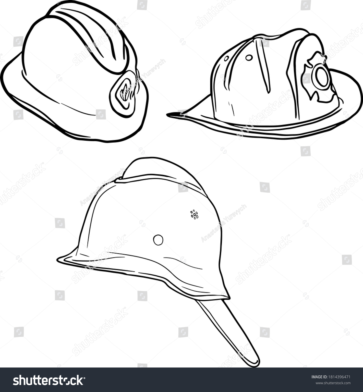 Vector Illustration Set Construction Firefighting Helmets Stock Vector ...
