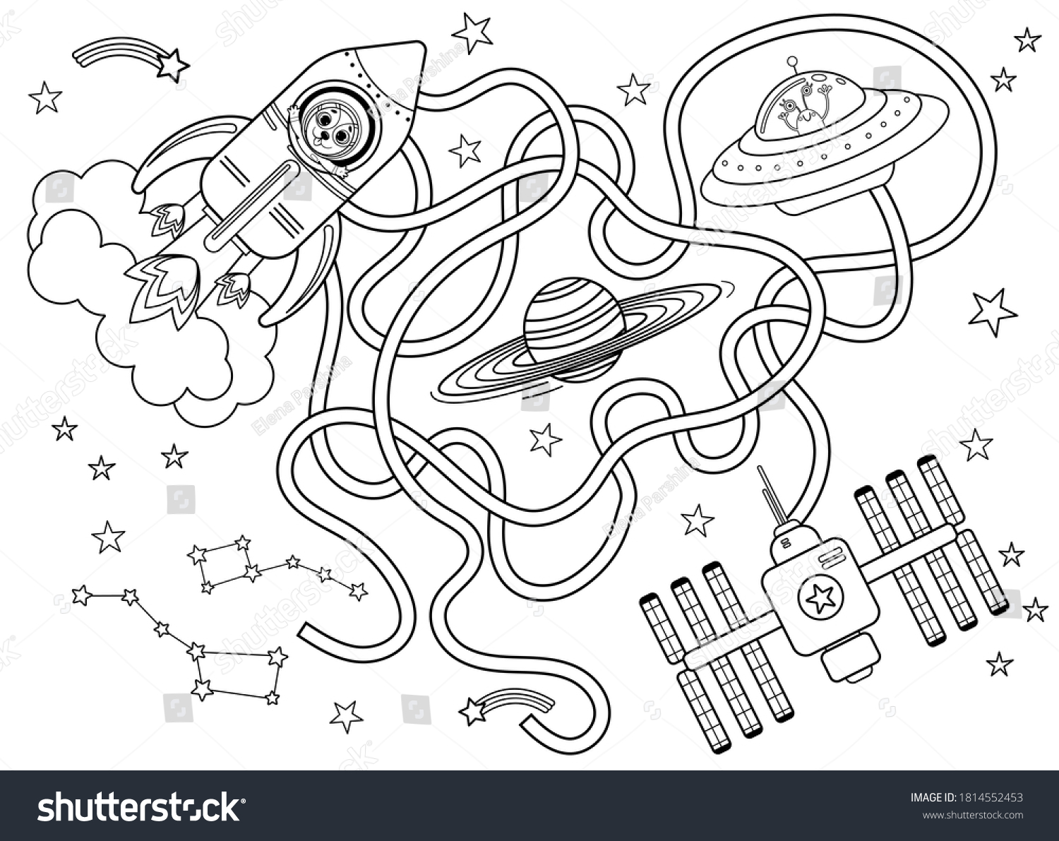 Лабиринт к кораблю космическому черно белый