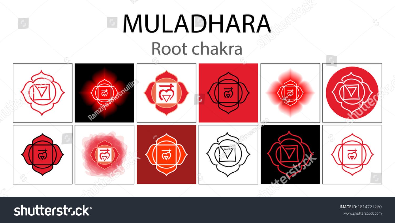 Muladhara Icon Set First Root Chakra Stock Vector Royalty Free Shutterstock