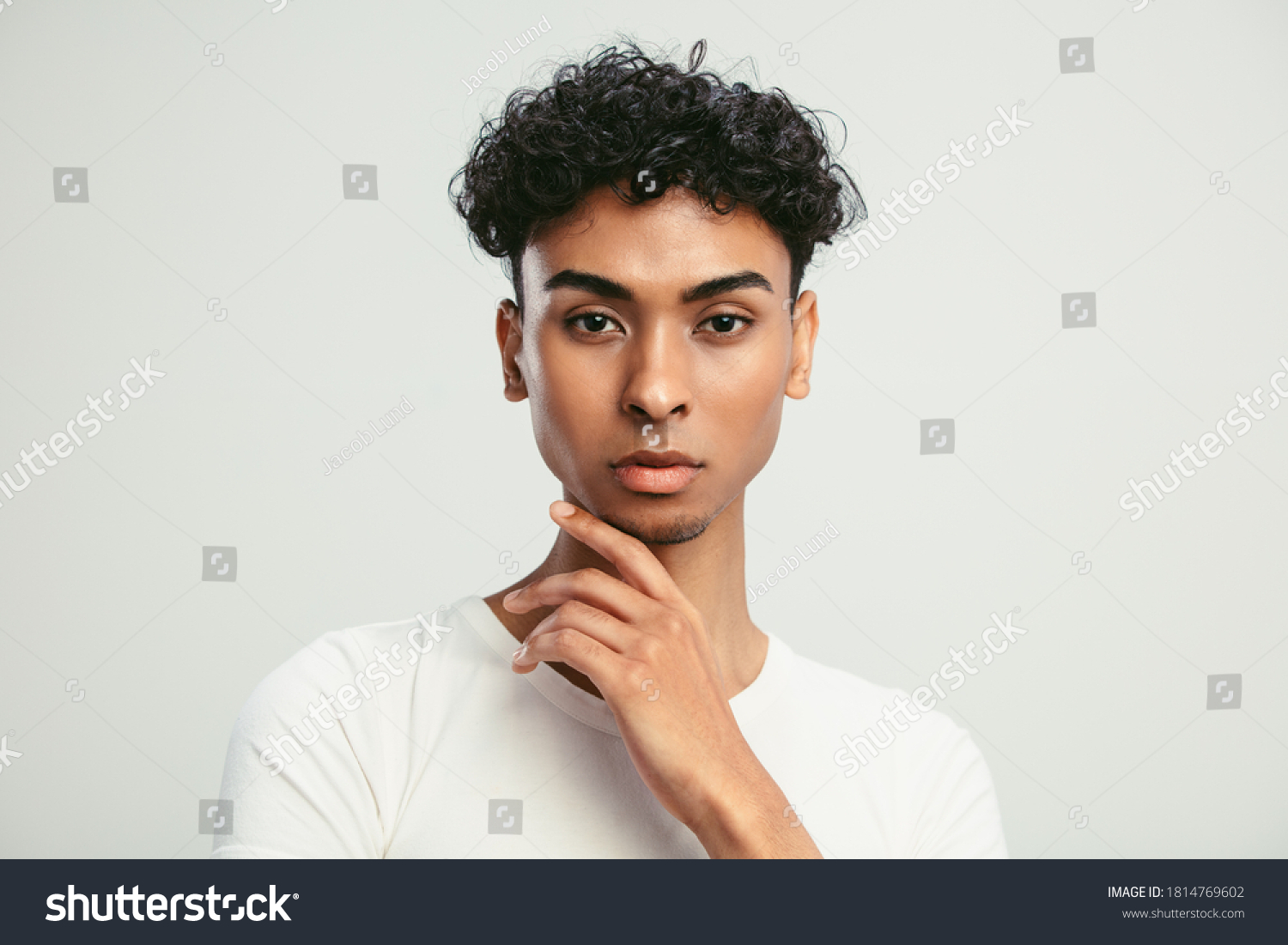 Closeup Androgynous Man His Hand On Stock Photo 1814769602 | Shutterstock