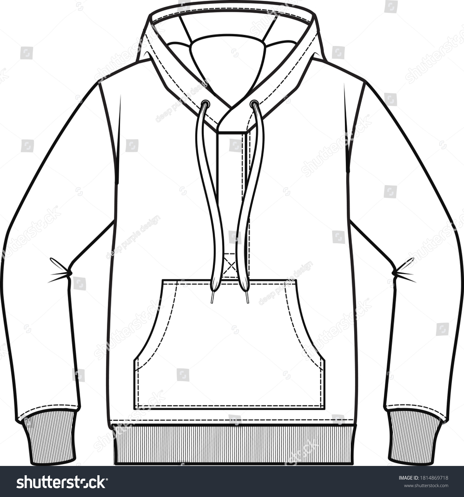 Hooded Sweatshirt Men Fashion Flat Sketch Stock Vector (Royalty Free ...