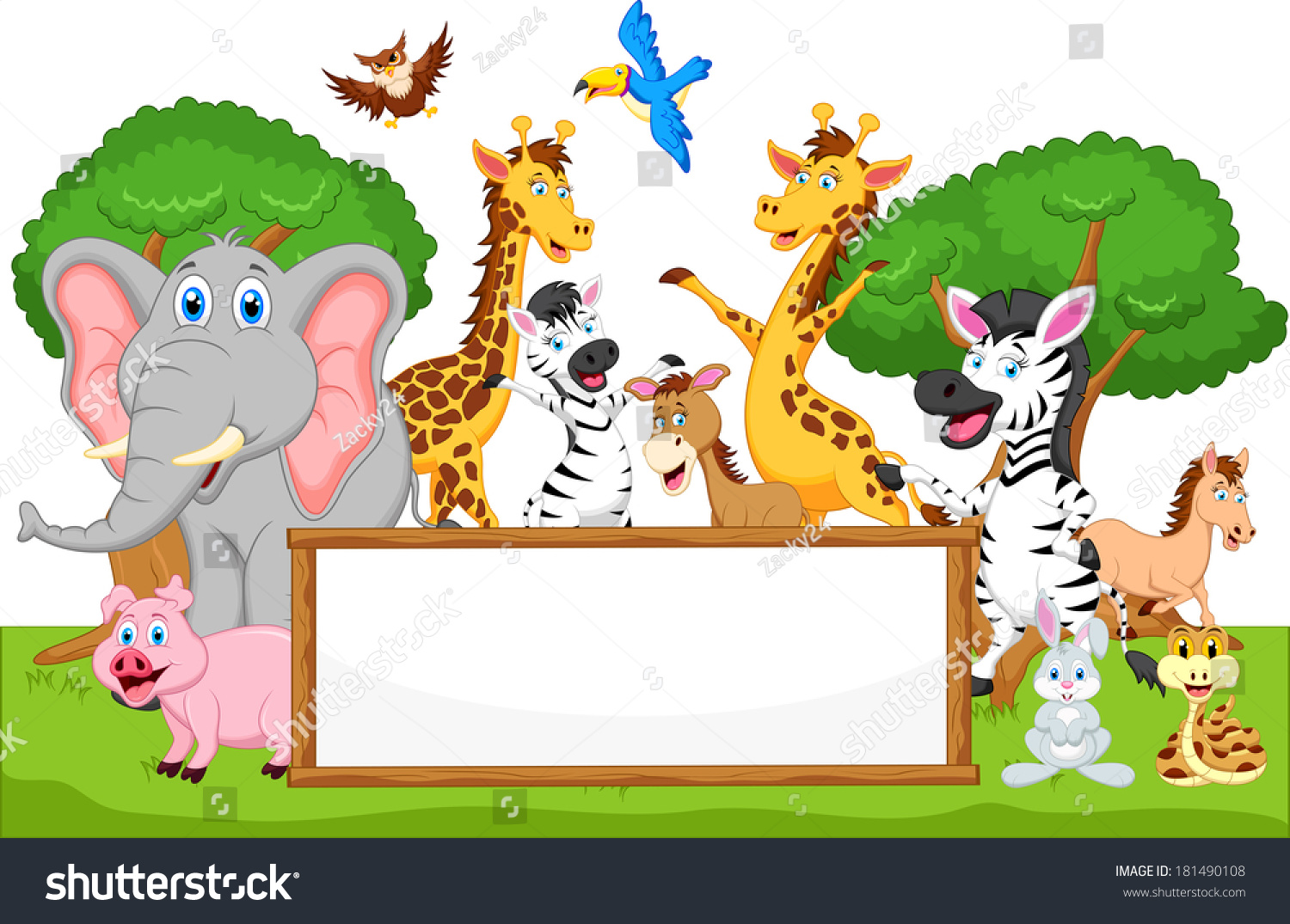 Funny Animal Cartoon Blank Sign Stock Illustration 181490108 | Shutterstock