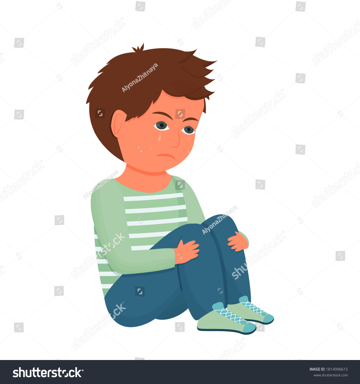 Sad Depressed Child Kid Sitting Alone Stock Vector (Royalty Free ...