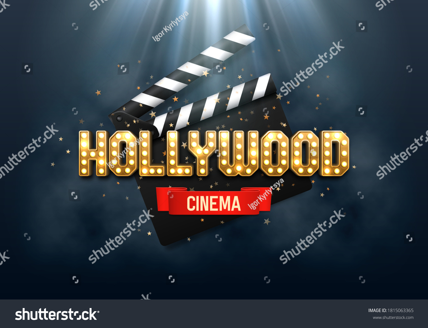 Bright Hollywood Sign Clapperboard Movie Banner Stock Vector (Royalty ...