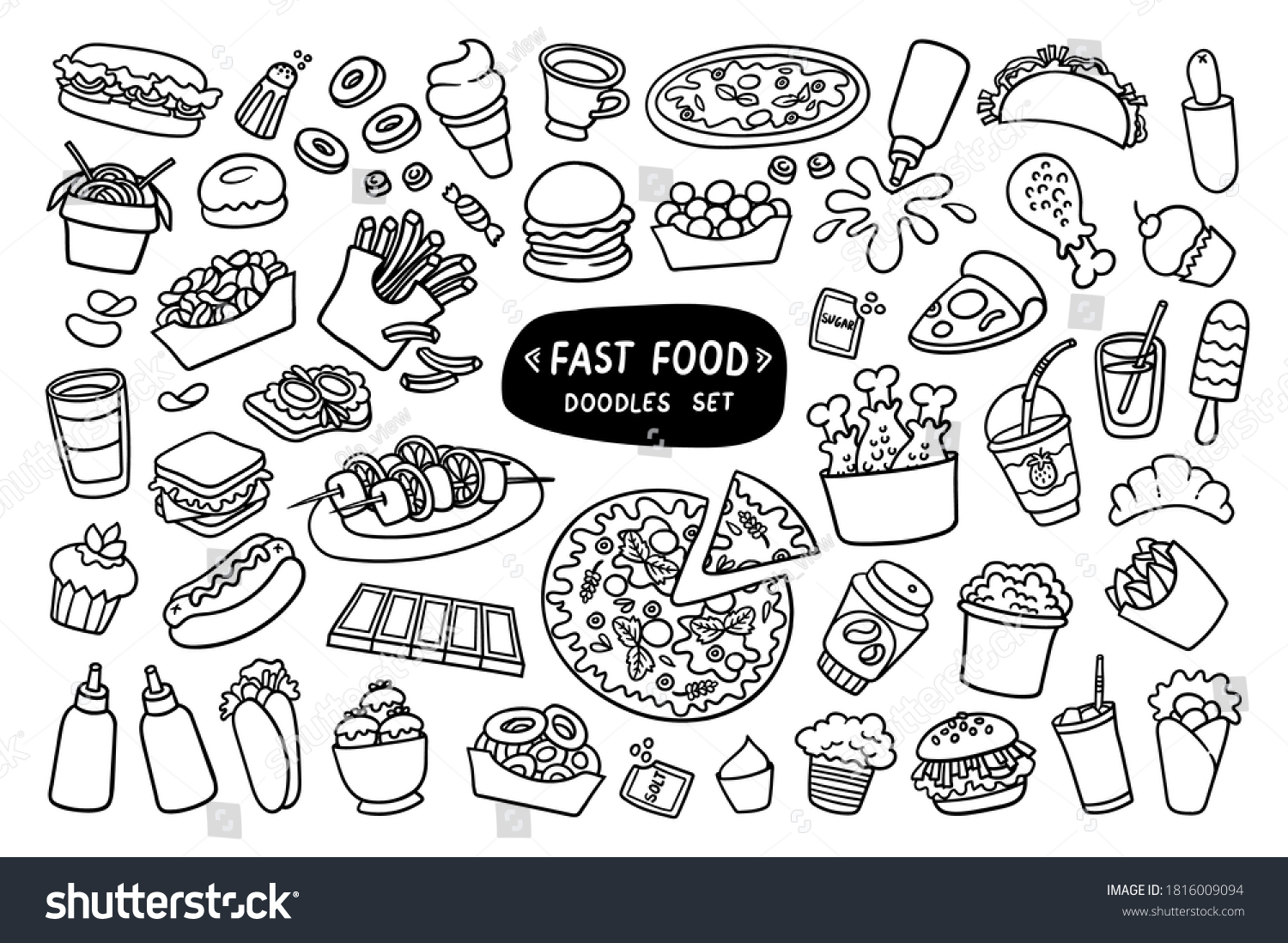 Vector Set On Theme Fast Food Stock Vector (Royalty Free) 1816009094 ...