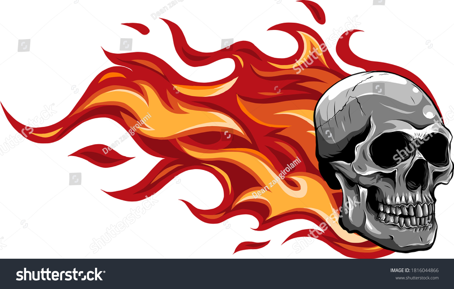 Skull On Fire Flames Vector Illustration Stock Vector (Royalty Free ...