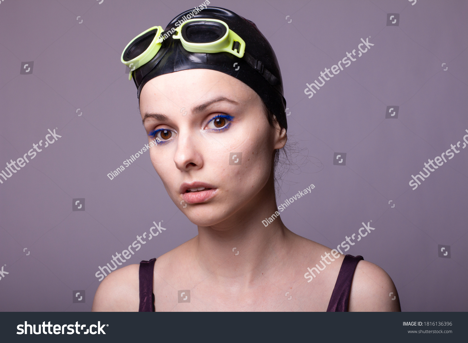 Woman Swimmer Swimming Cap Glasses Swimsuit Stock Photo 1816136396 ...