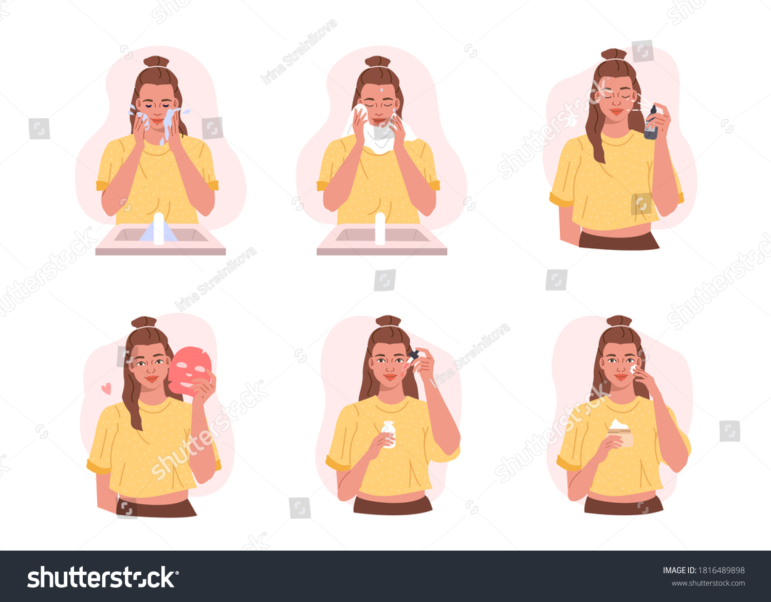 Girl Take Care Her Face Doing Stock Vector Royalty Free 1816489898 Shutterstock