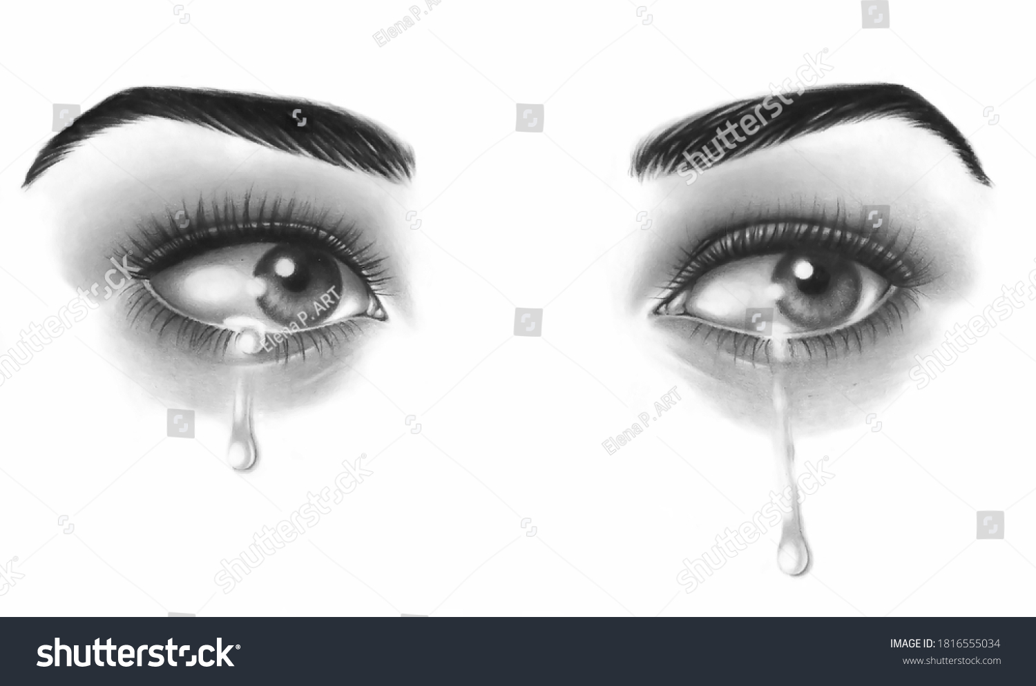 Hand Drawn Female Crying Eyes Black Stock Illustration 1816555034 ...