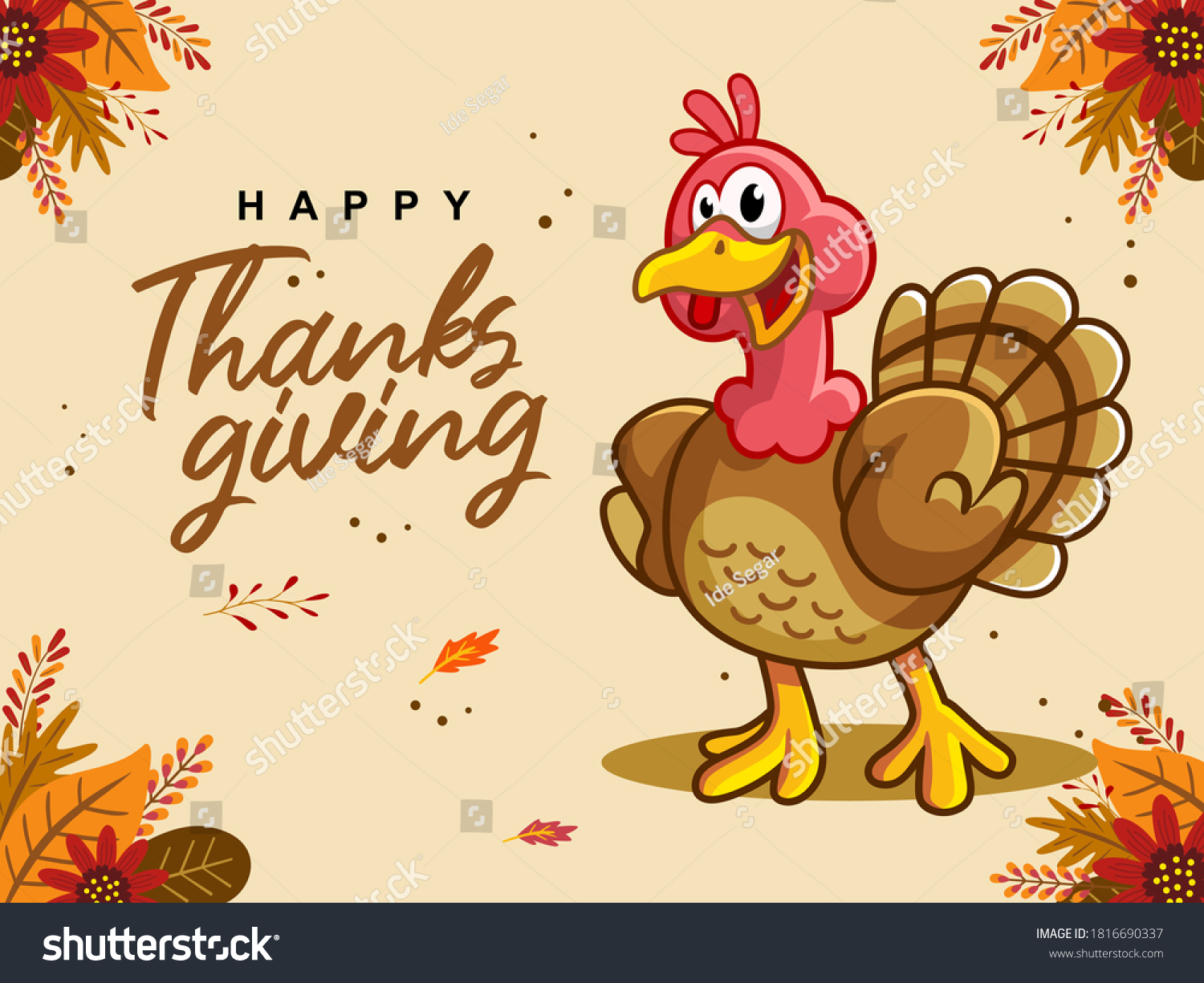 Happy Thanksgiving Cartoon Illustration Card Stock Vector (Royalty Free ...