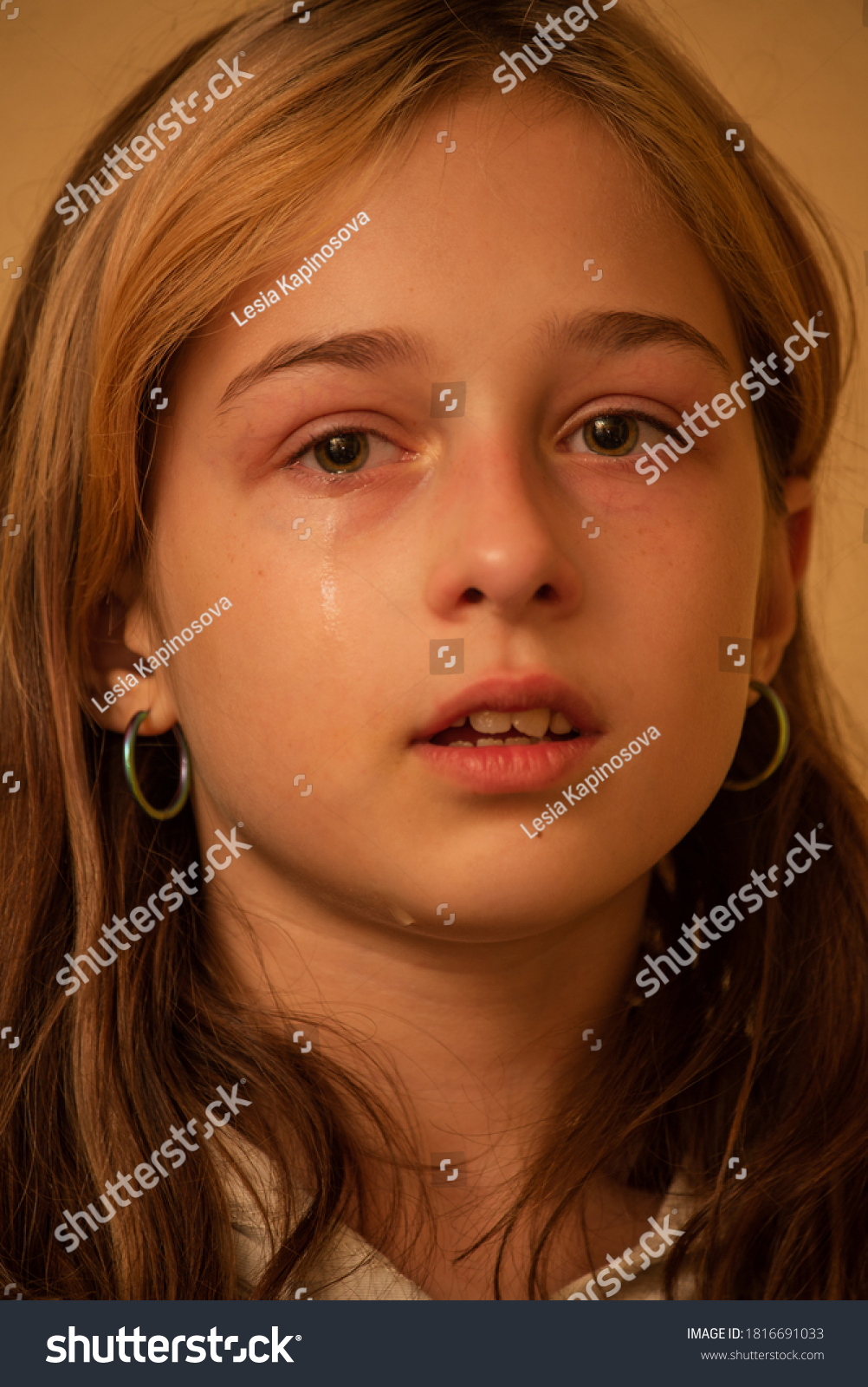 Portrait Little Girl Crying Tears Rolling Stock Photo 1816691033 ...