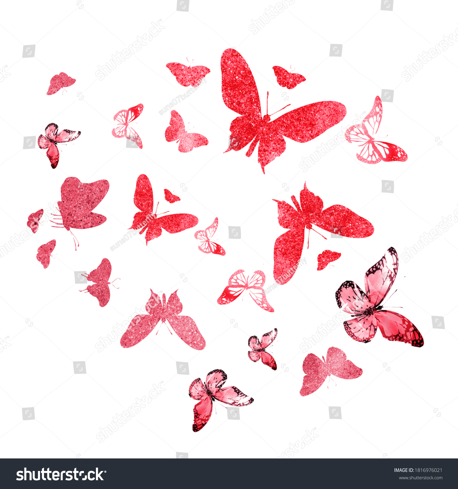 Flock Silhouette Butterflies On White Stock Illustration 1816976021 ...