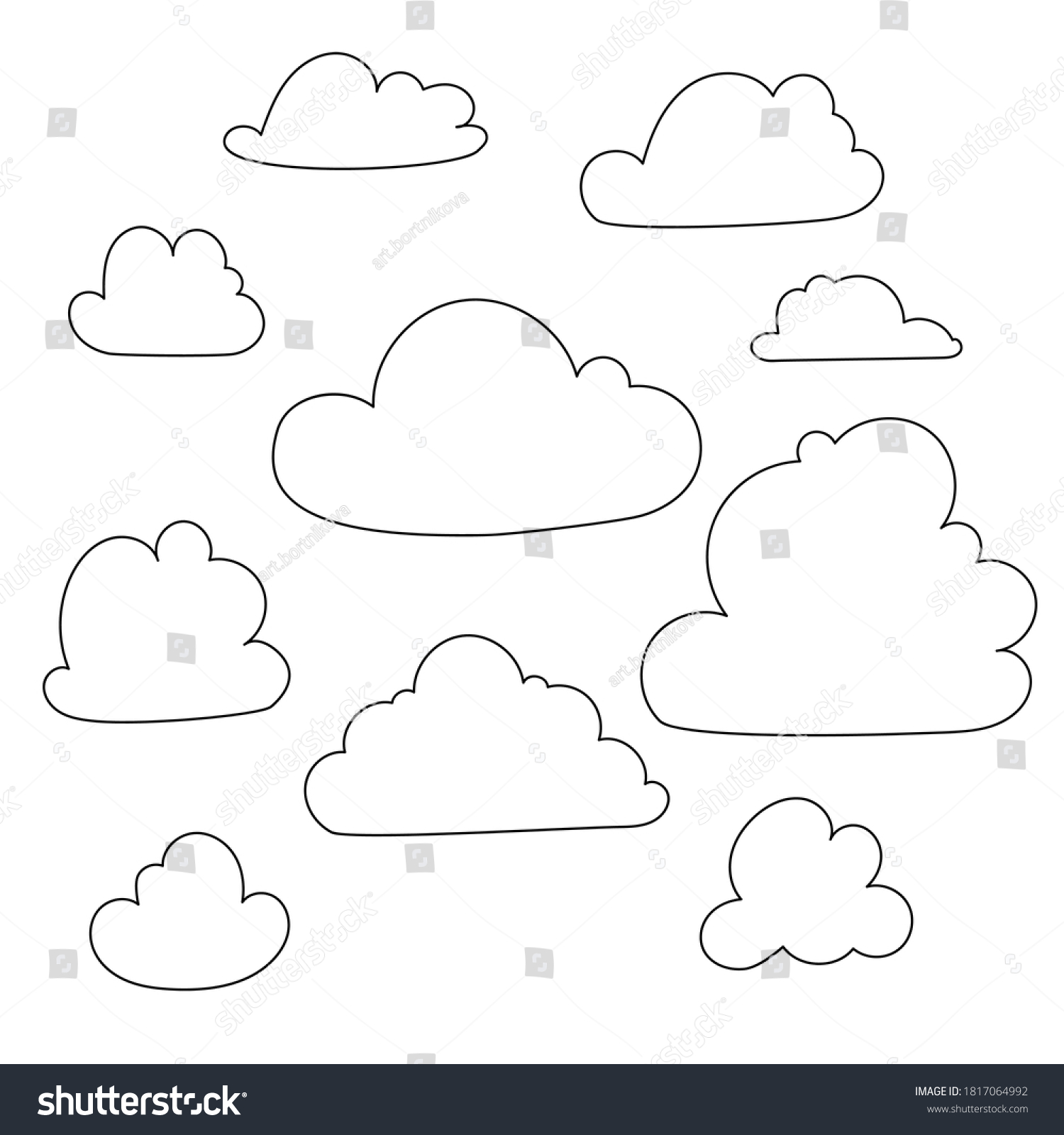 Set Linear Clouds On White Isolated Stock Vector (Royalty Free ...