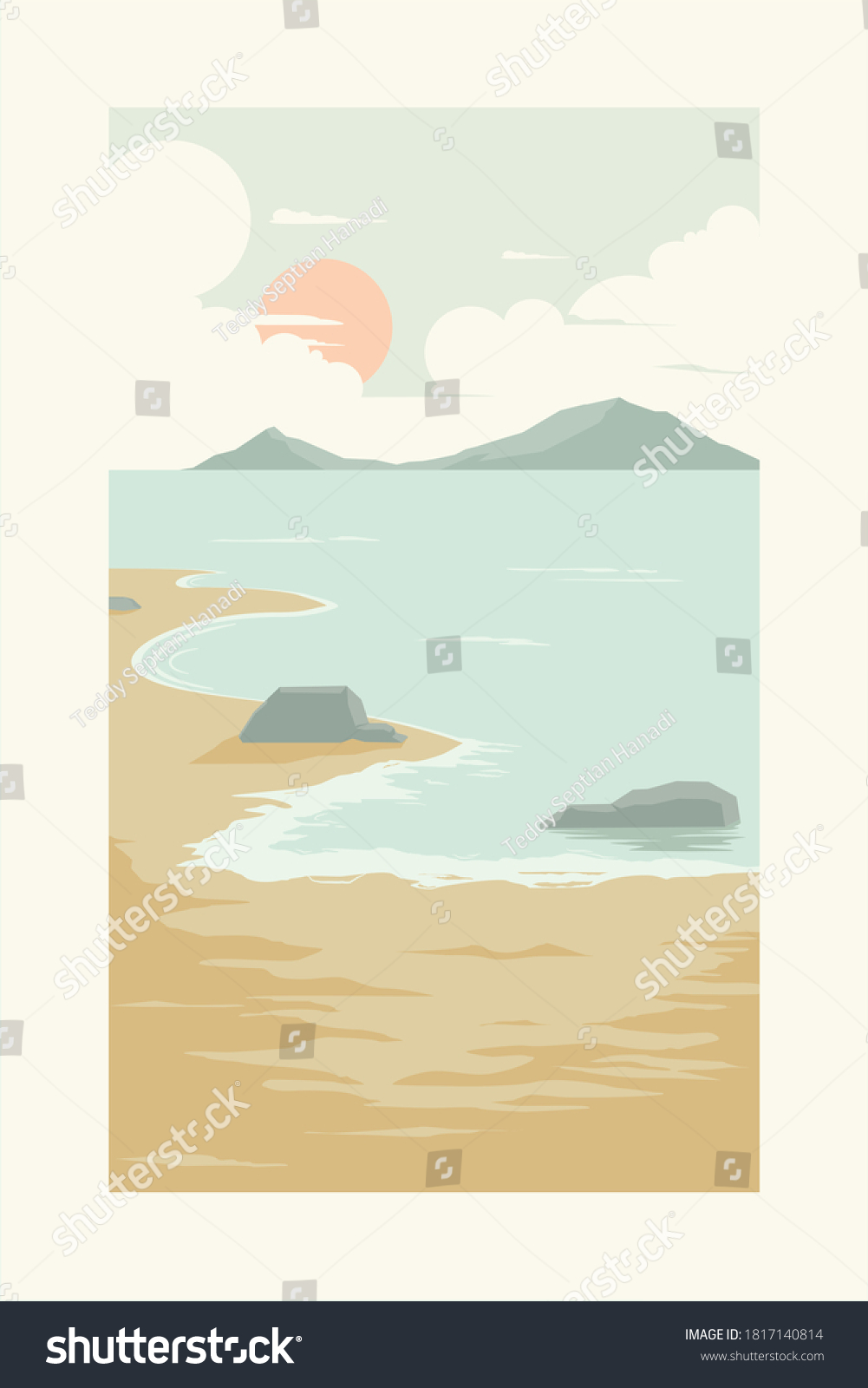 Beach Sunset Two Mountainn Clouds Sunlight Stock Vector Royalty Free Shutterstock