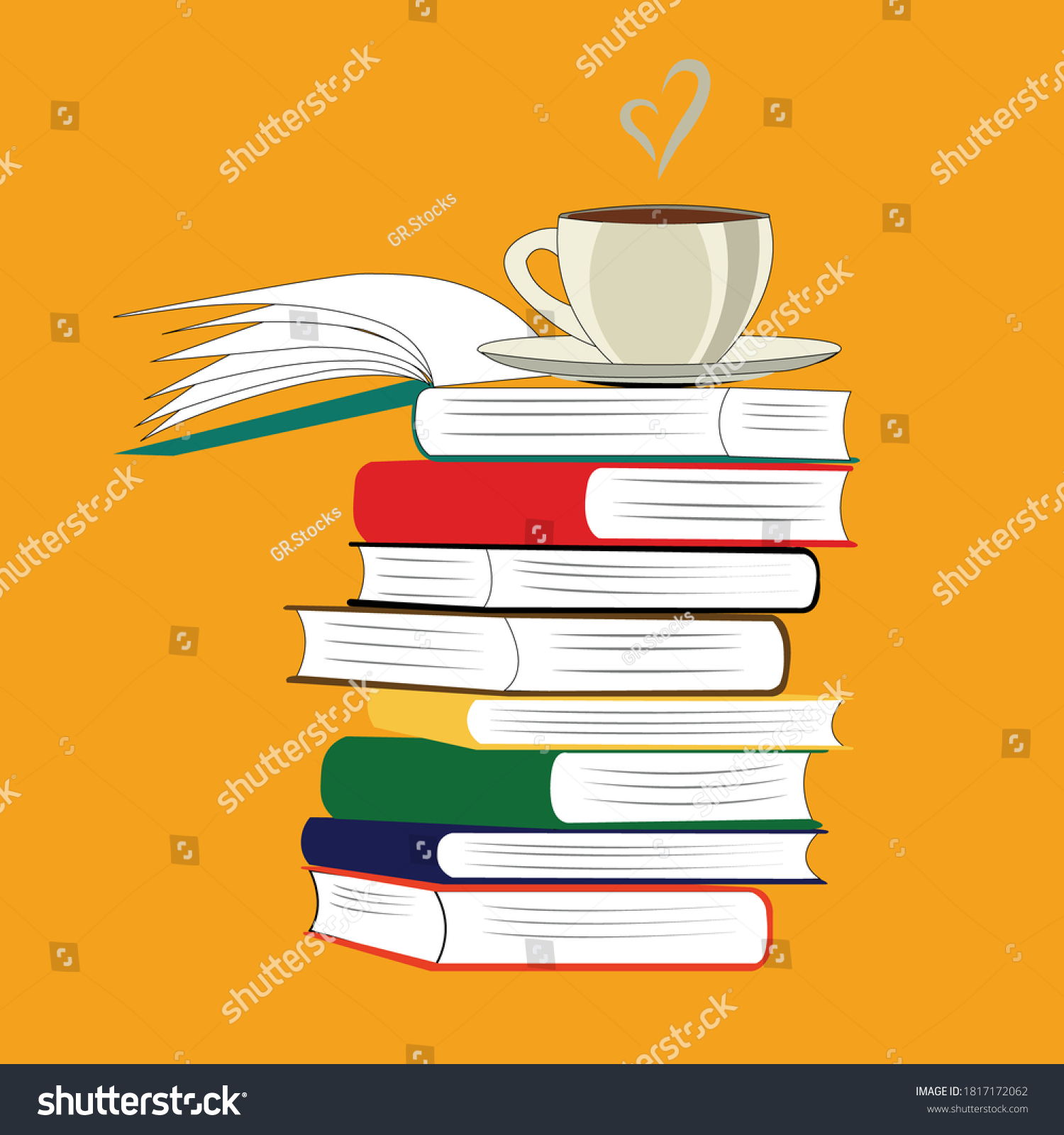 Books Cup Coffee Heart Shape Smoke Stock Vector Royalty Free