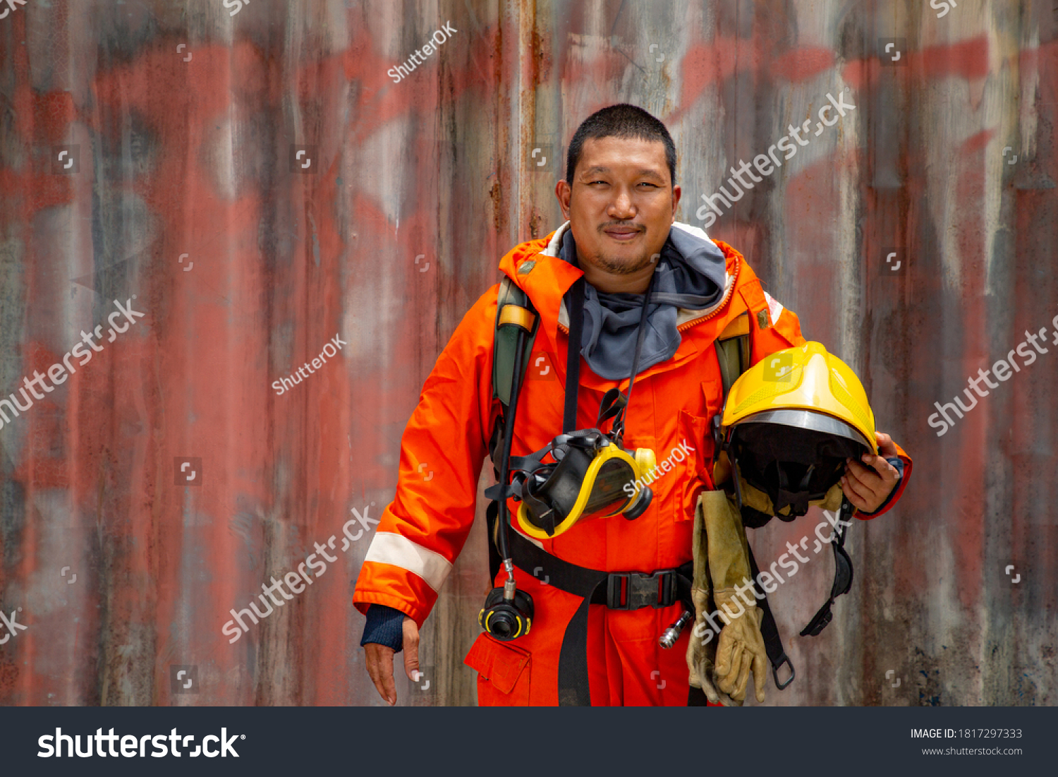 Asian Firefighter Smiling Uniform Safetythai Fireman Stock Photo