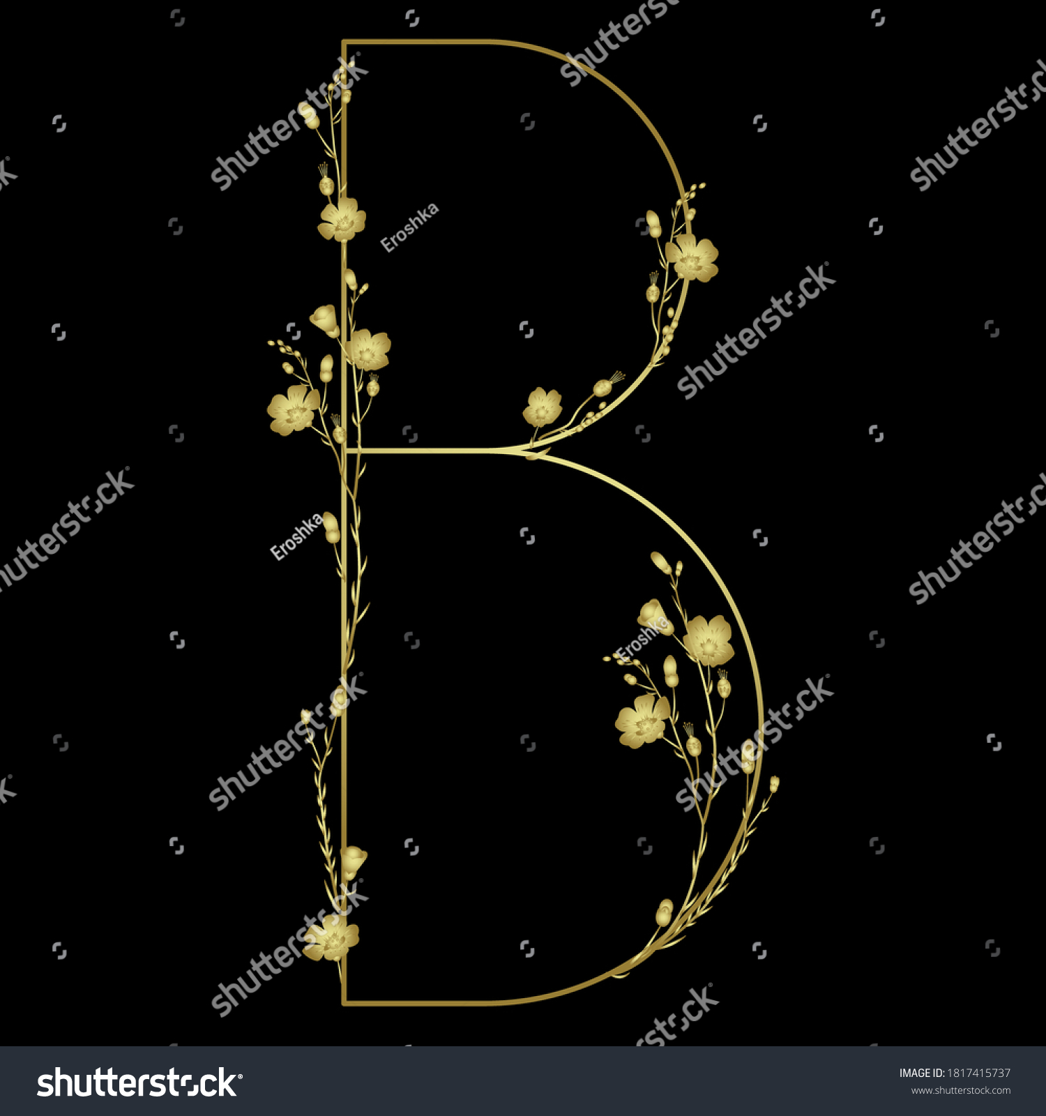 Golden Capital Letter B Floral Motifs Stock Vector (Royalty Free ...