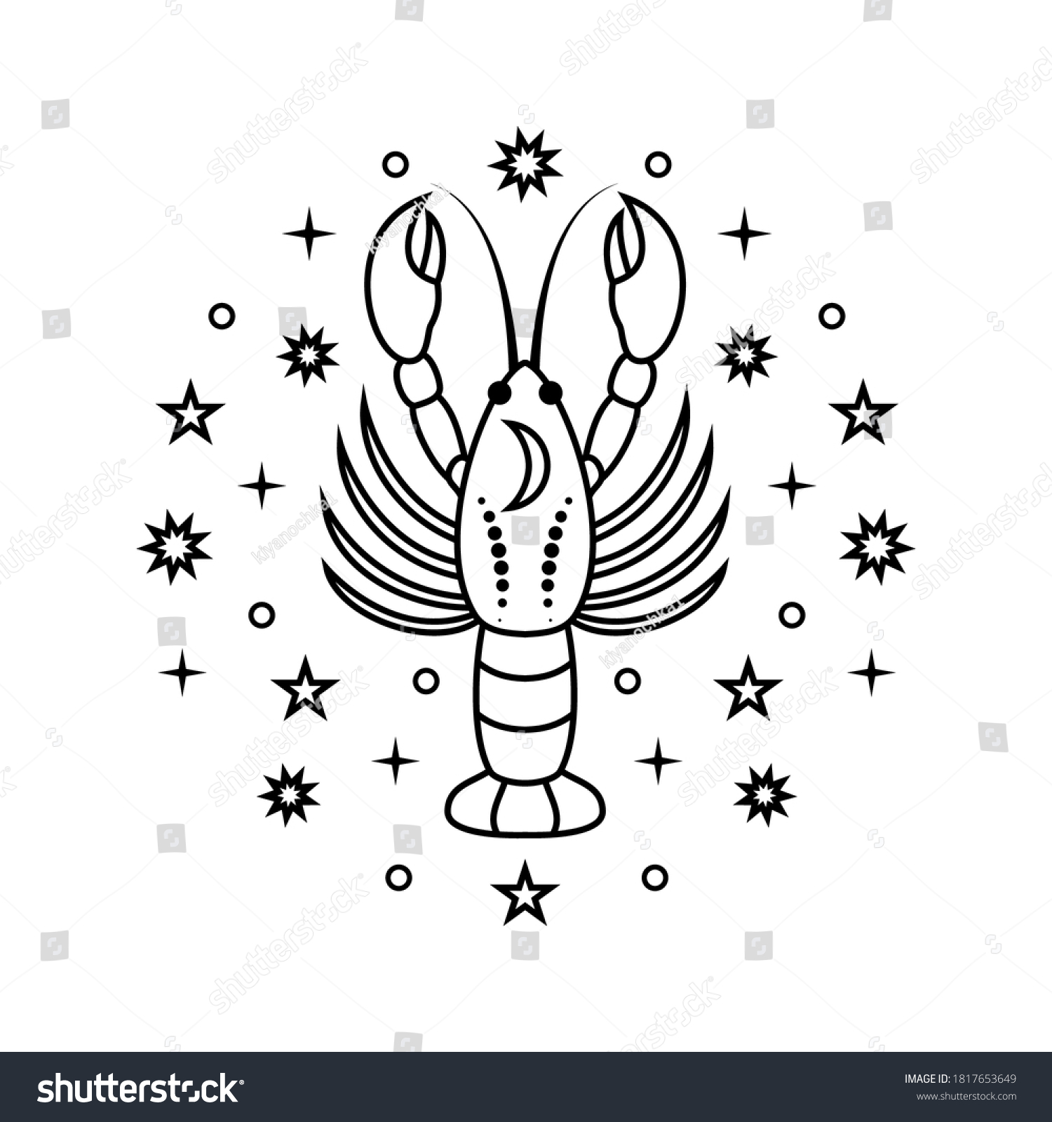 Cancer Zodiac Sign Line Art Style Stock Vector Royalty Free