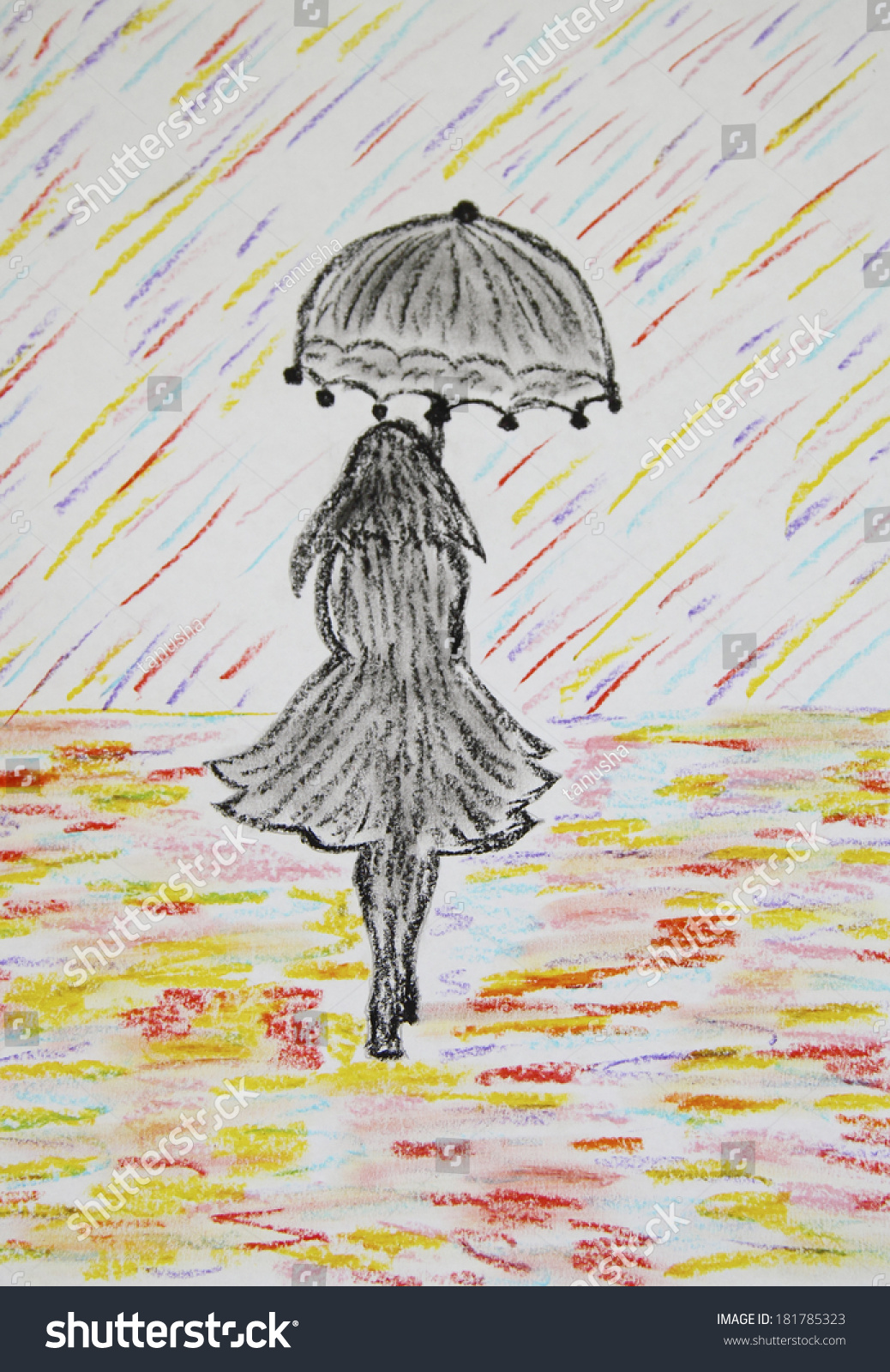 Рисунки легкие девушка с зонтиком