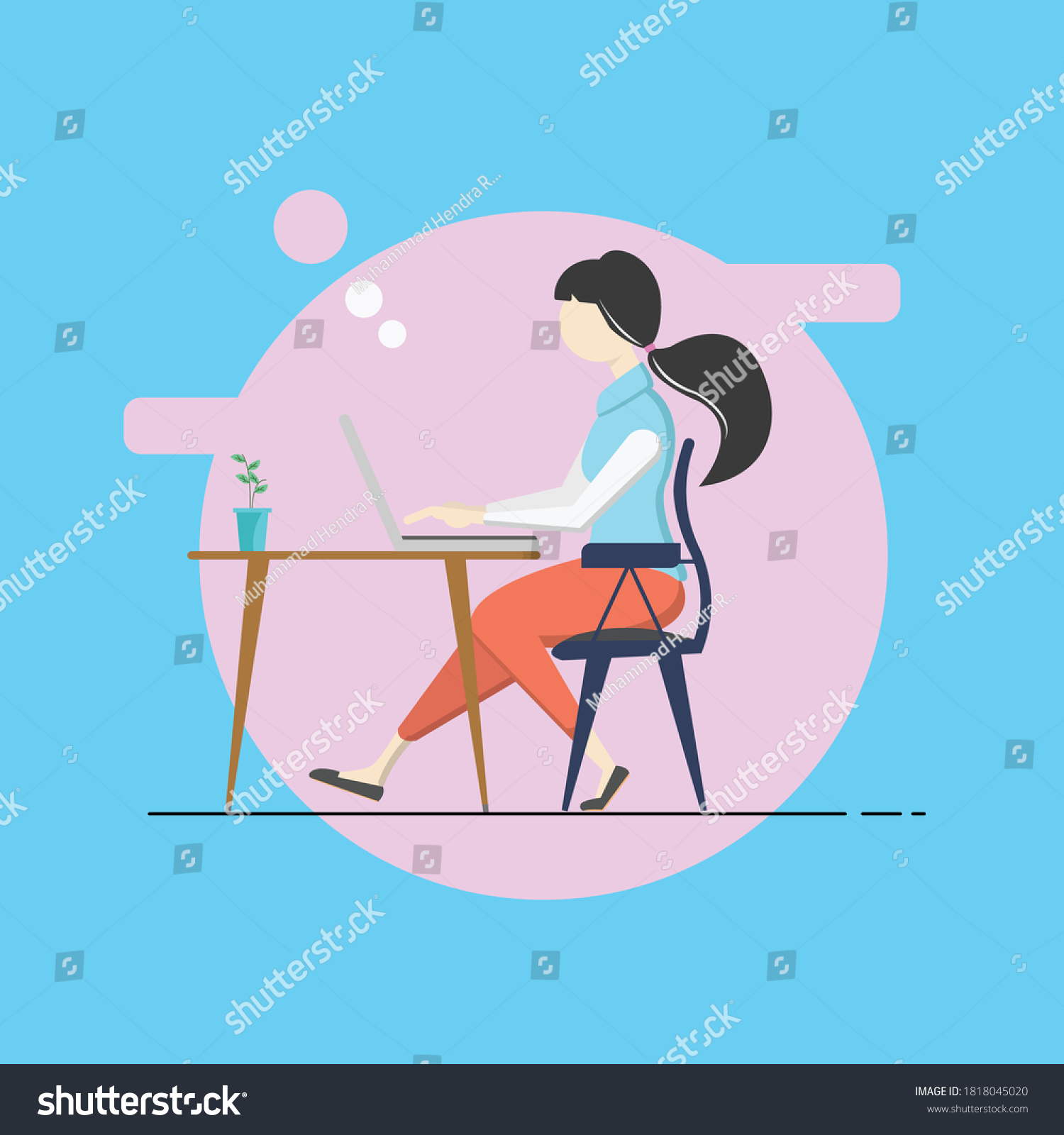 Girl Work Laptop Stock Vector (Royalty Free) 1818045020 | Shutterstock