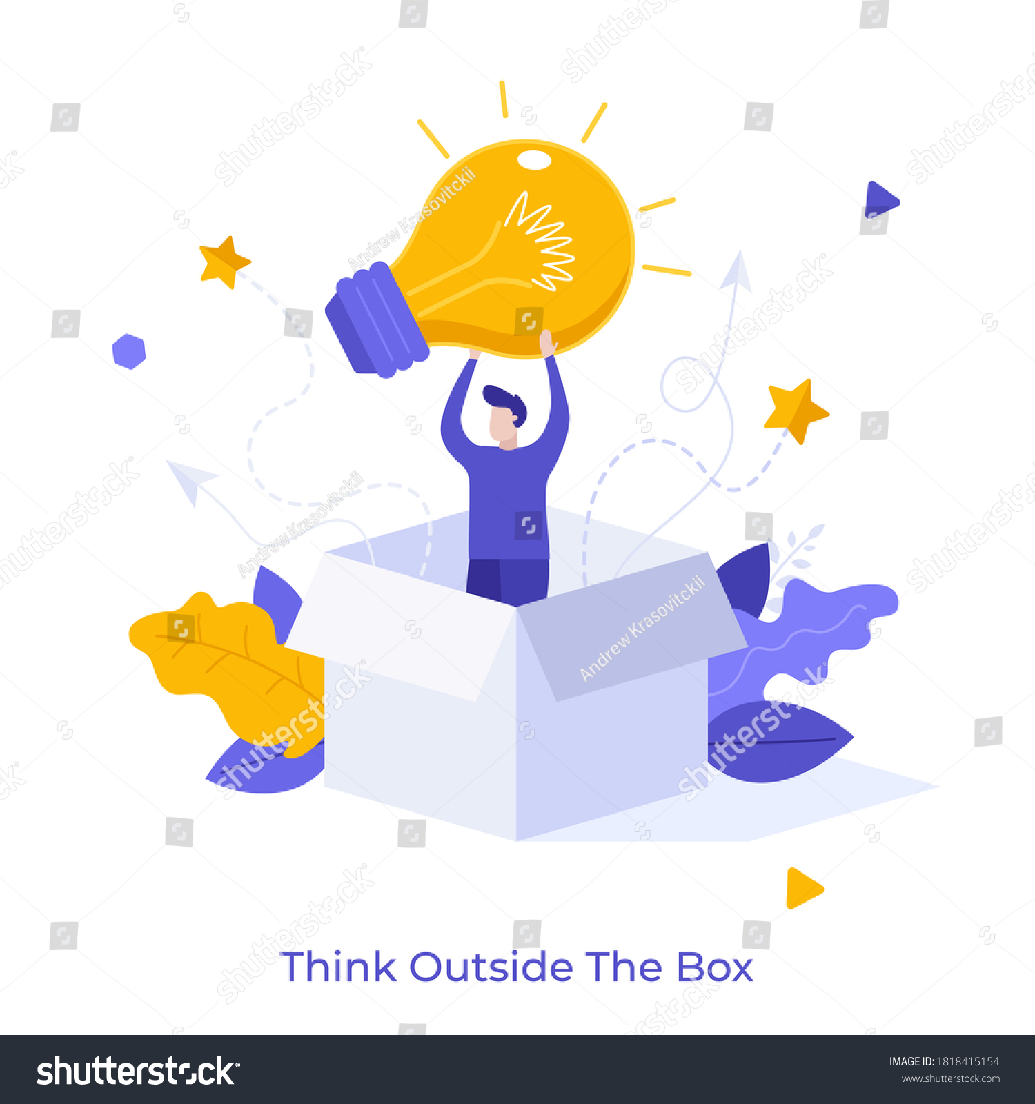 Man Sitting Box Holding Glowing Lightbulb Stock Vector (Royalty Free ...