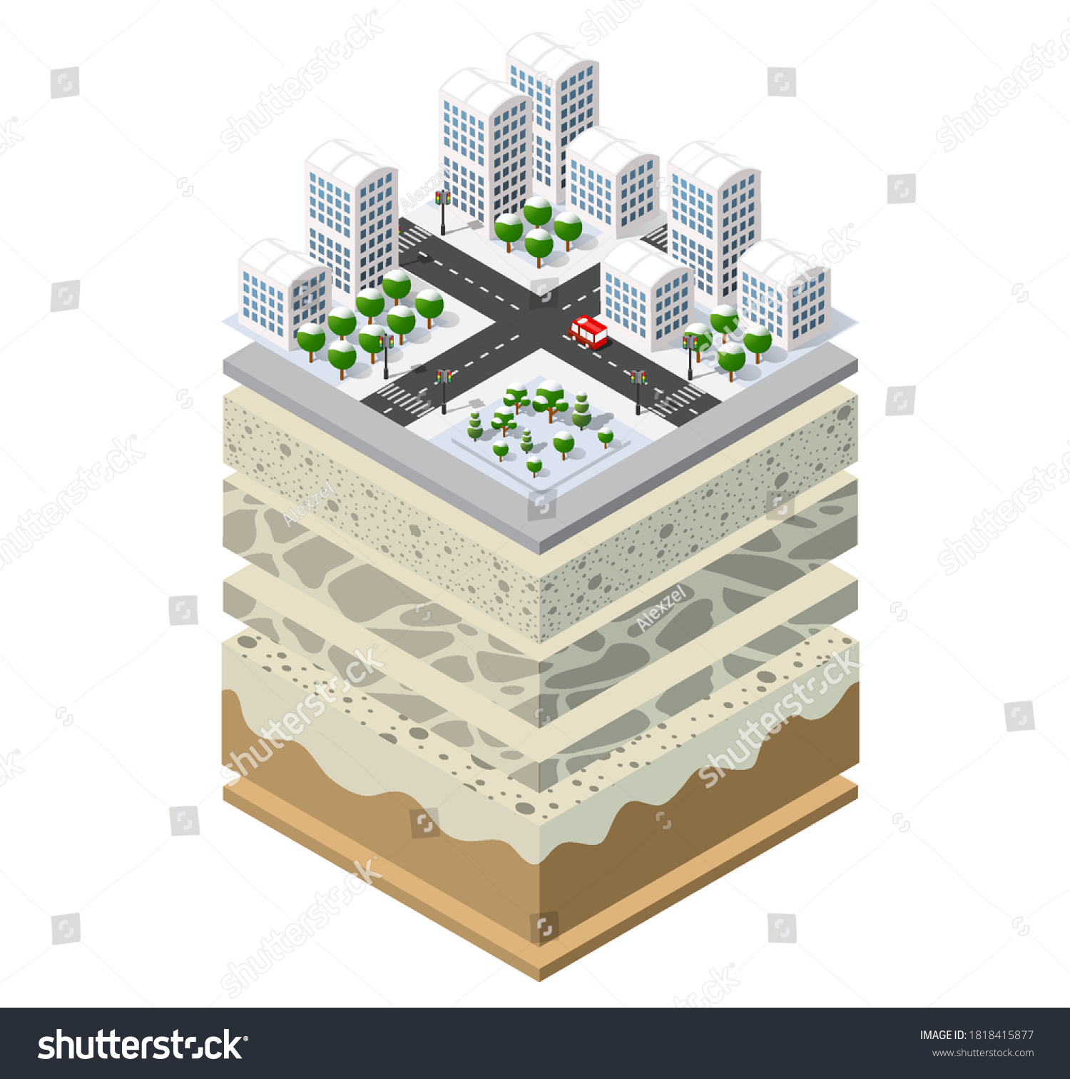 Geological Underground Layers Soil Under Isometric Stock Vector ...