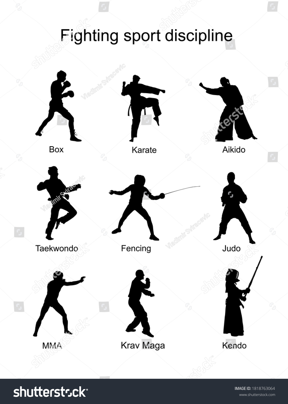 Fighting Sport Discipline Collection Vector Silhouette Stock Vector ...