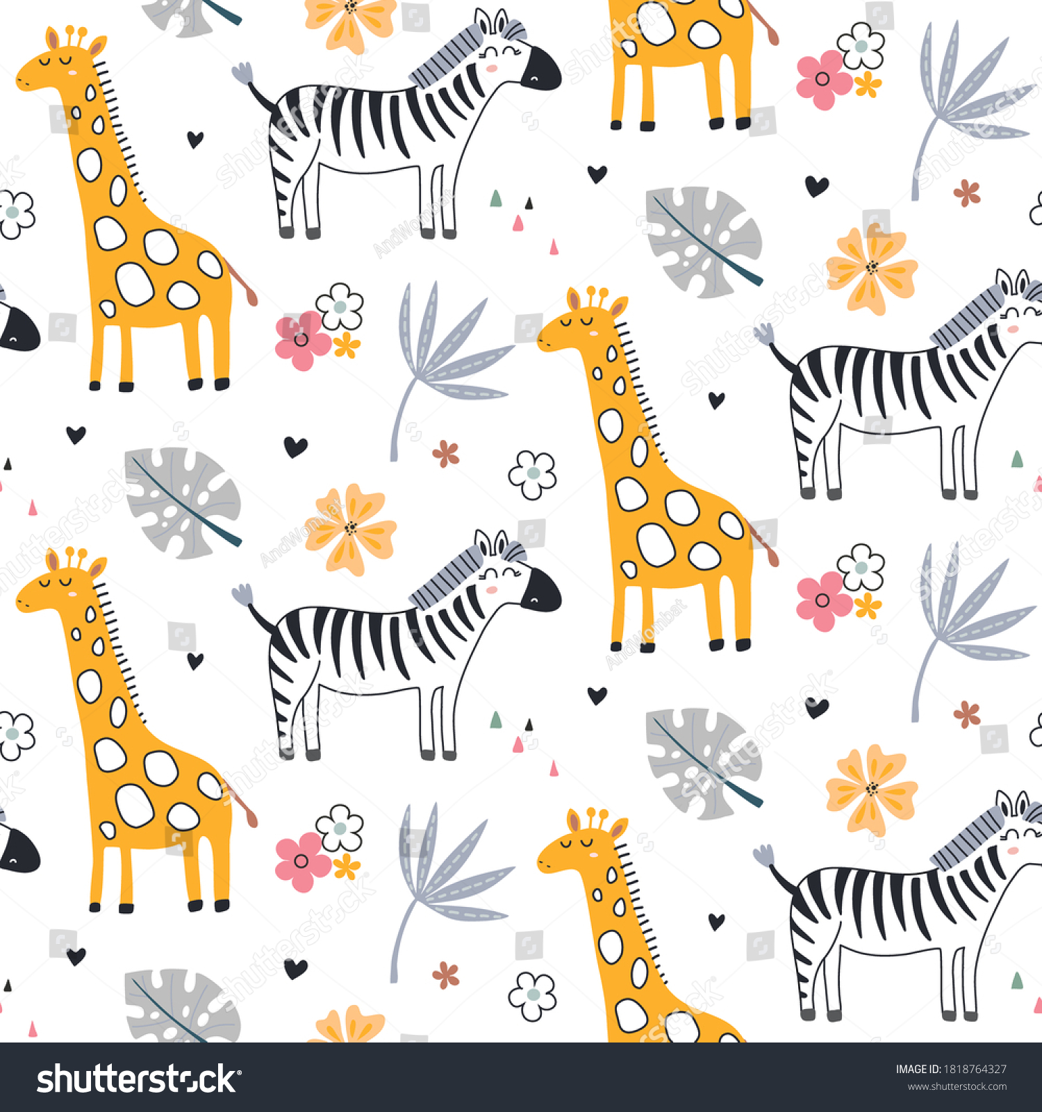 Cute Vector Seamless Pattern Safari Animals Stock Vector (Royalty Free ...