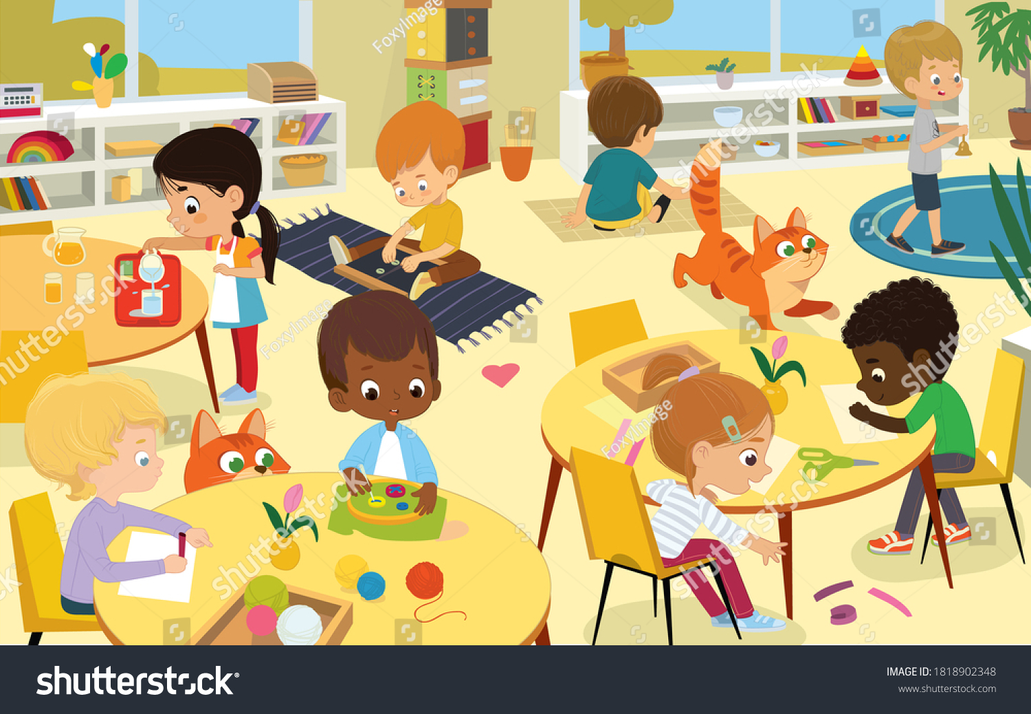 Female Preschool Nursery Nurse Kindergarten Teacher Stock Vector ...