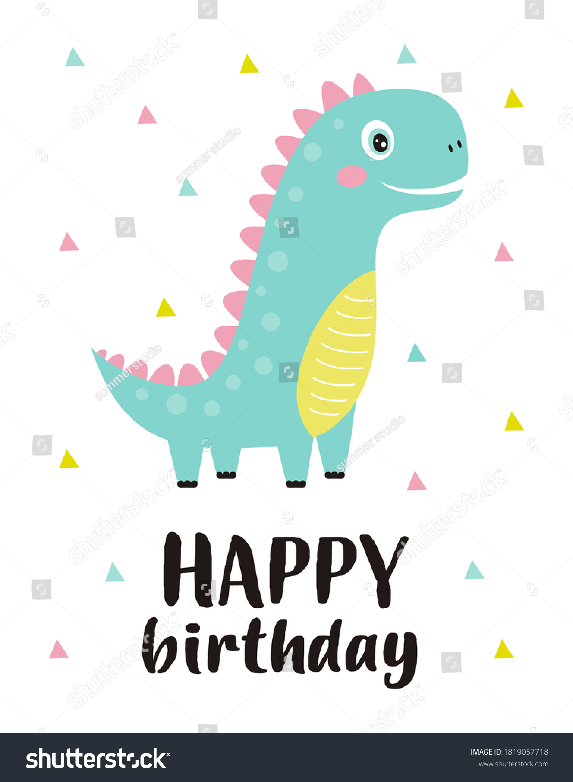 Birthday Card Cute Dinosaur Lettering Isolated Stock Vector (Royalty ...