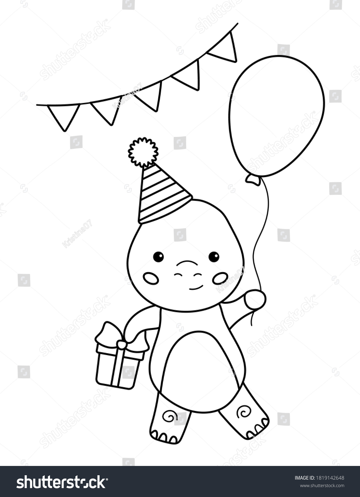 Birthday Coloring Page Children Cute Kawaii Stock Vector (Royalty Free