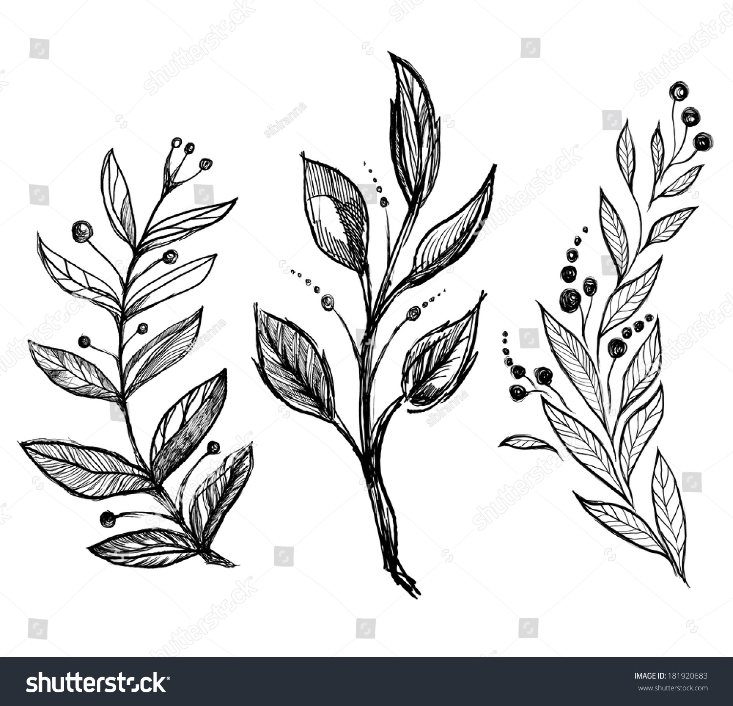 Цветы тату с плодами и листьями ветка