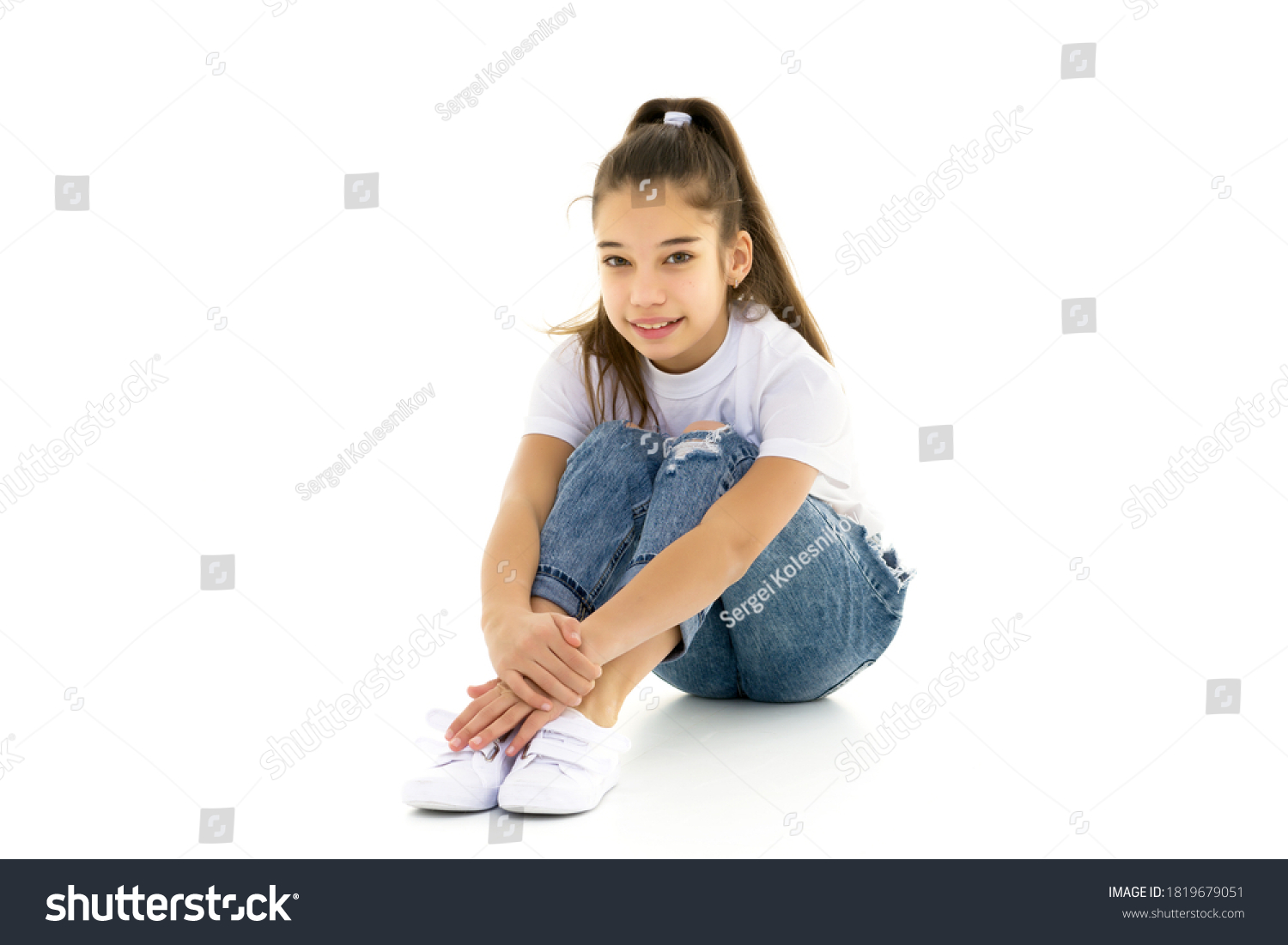 Little Girl Hugging Her Knees Sitting Stock Photo 1819679051 | Shutterstock