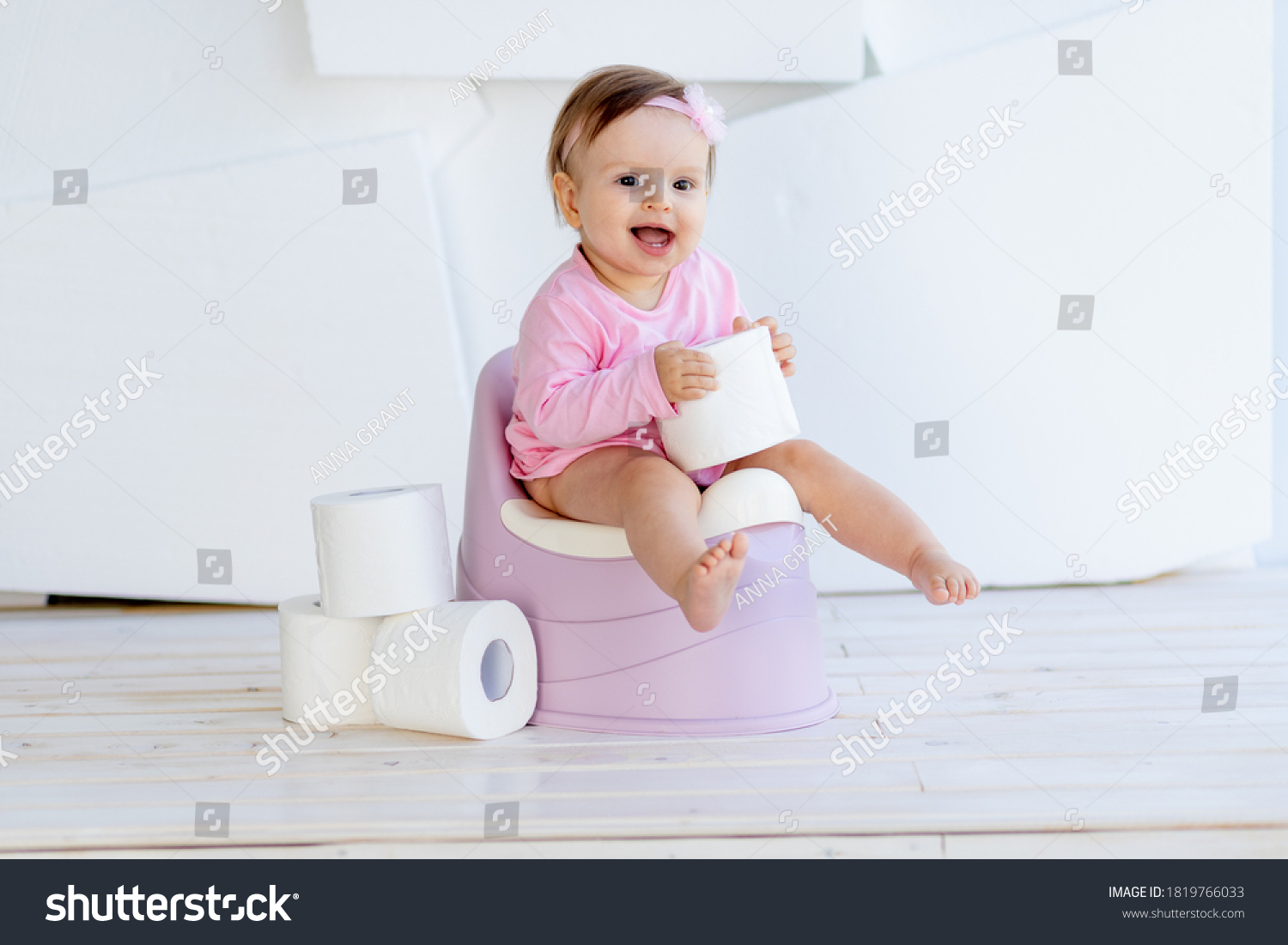 Little Girl Sits On Potty Pink Stock Photo 1819766033 | Shutterstock