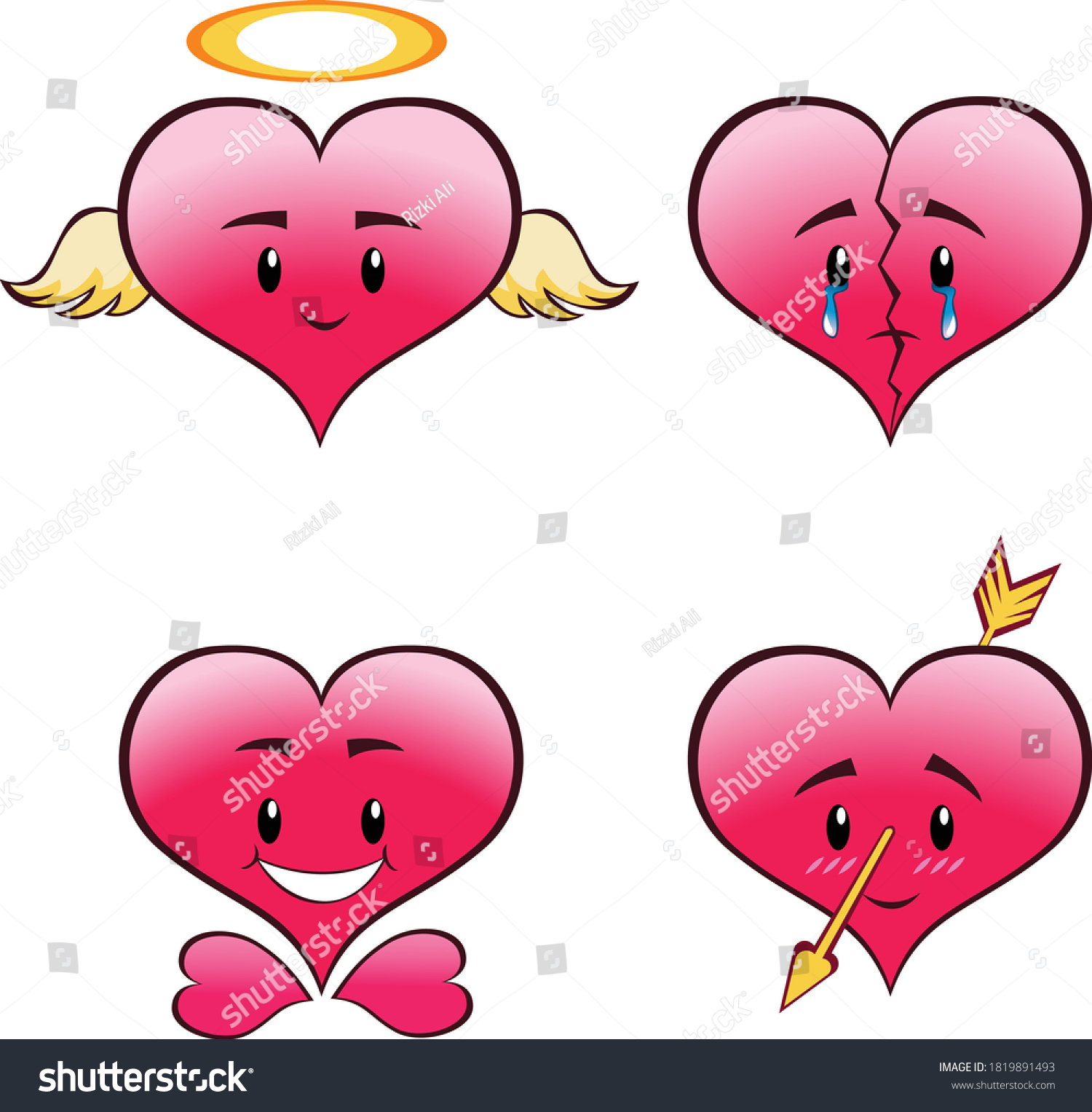 Cute Heart Emoji Collection Good Design Stock Vector (Royalty Free ...