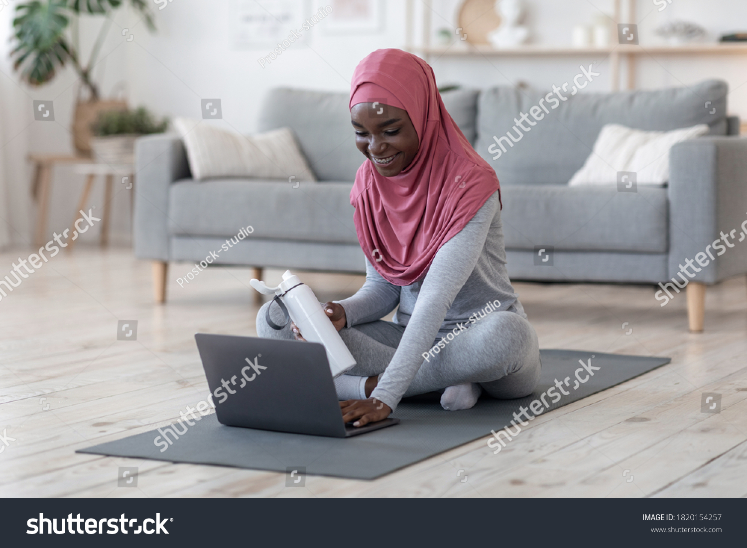 Happy African Muslim Woman Choosing Online Stock Photo 1820154257 