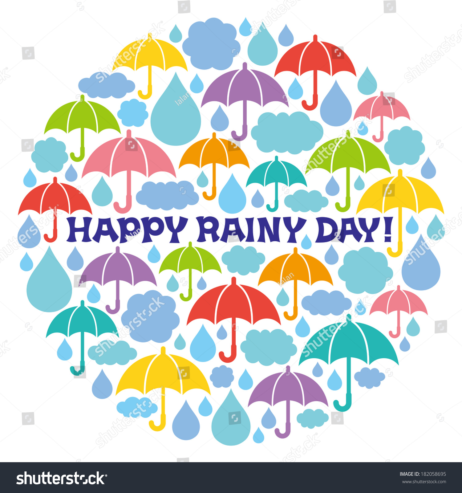 Rainy Illustrations Circle Happy Rainy Day: стоковая векторная графика (без...
