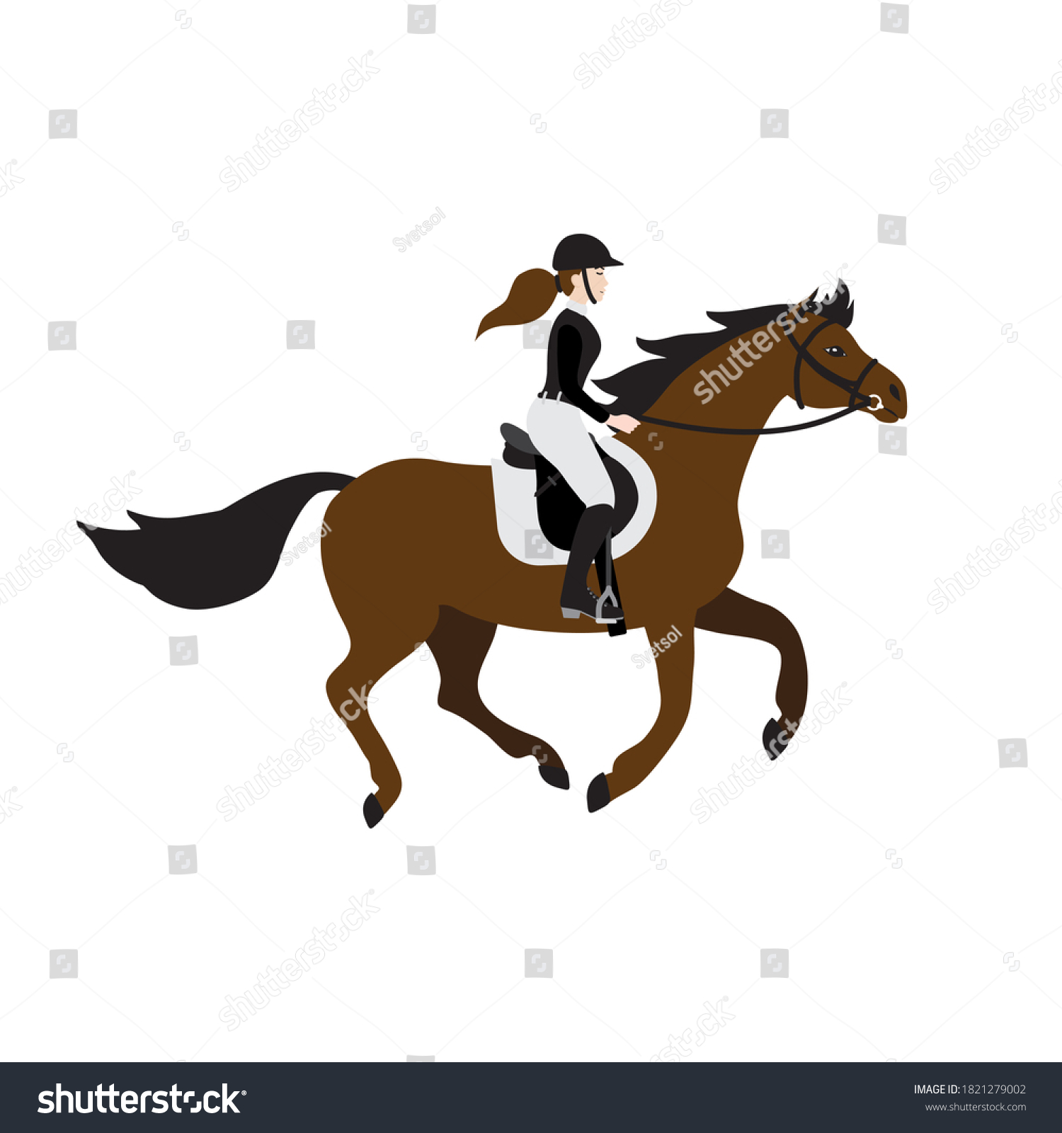 Flat Cartoon Girl Woman Riding Galloping Stock Vector (Royalty Free ...