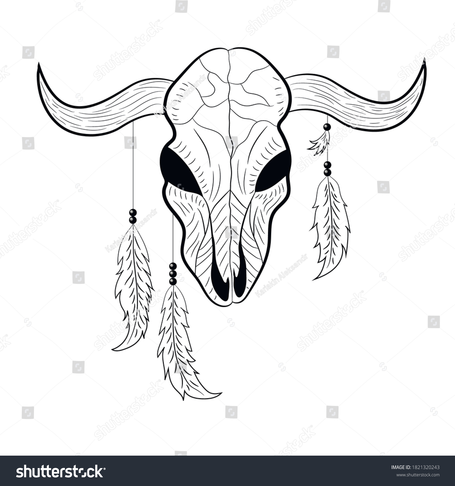 Cow Skull Feathers Wild West Drawing Stock Vector Royalty Free 1821320243 Shutterstock