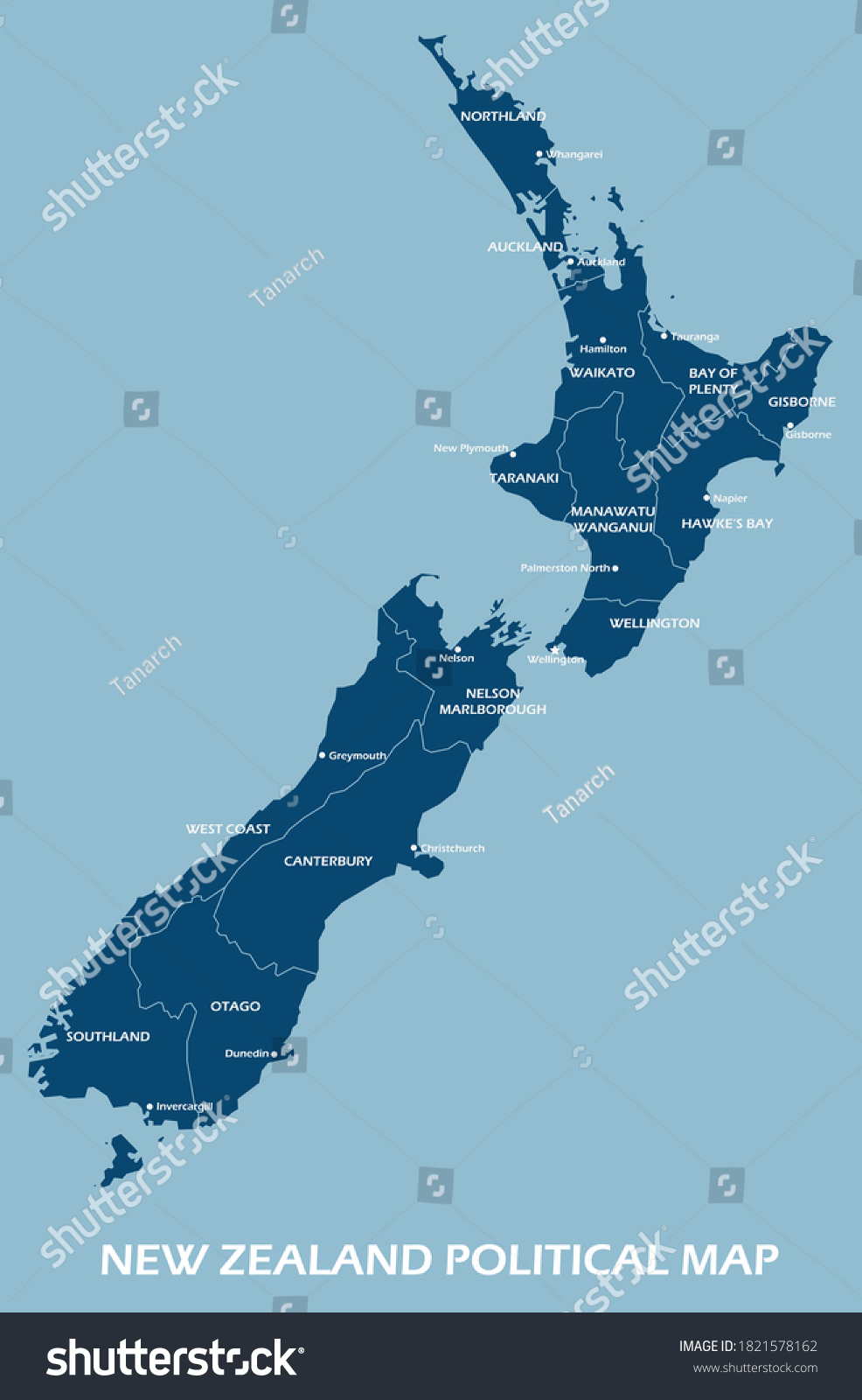 New Zealand Political Map Divide By Stock Vector Royalty Free Stock Vector New Zealand Political Map Divide By State Colorful Outline Simplicity Style Vector Illustration 1821578162