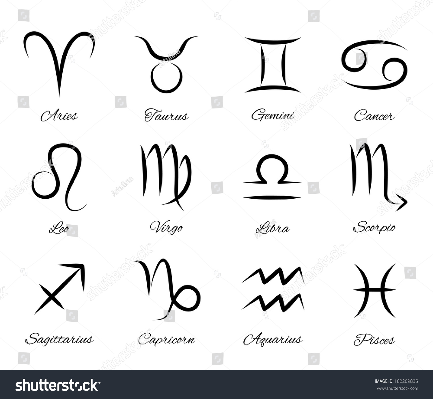 Zodiac Signs Stock Vector (Royalty Free) 182209835 | Shutterstock