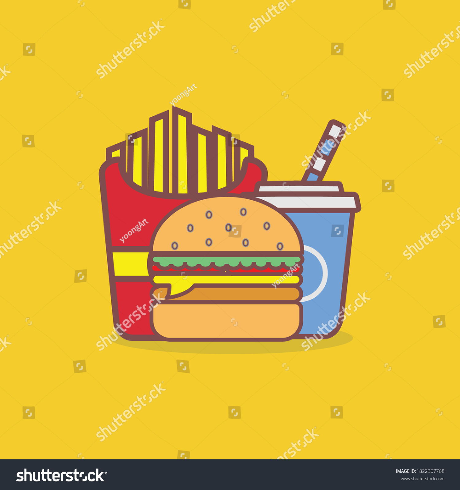 Fast Food Burgers Potato Sticks Drinks Stock Vector Royalty Free 1822367768 Shutterstock 9830