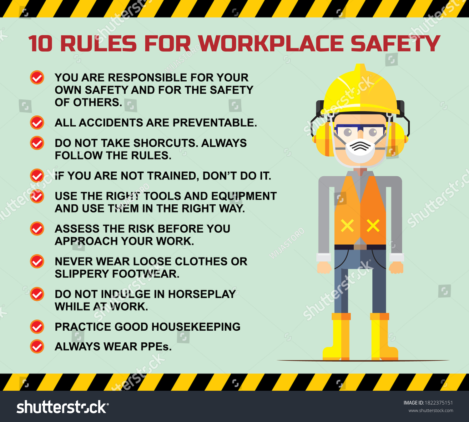 10 Rules Workplace Safety Industrial Construction Stock Vector (Royalty ...