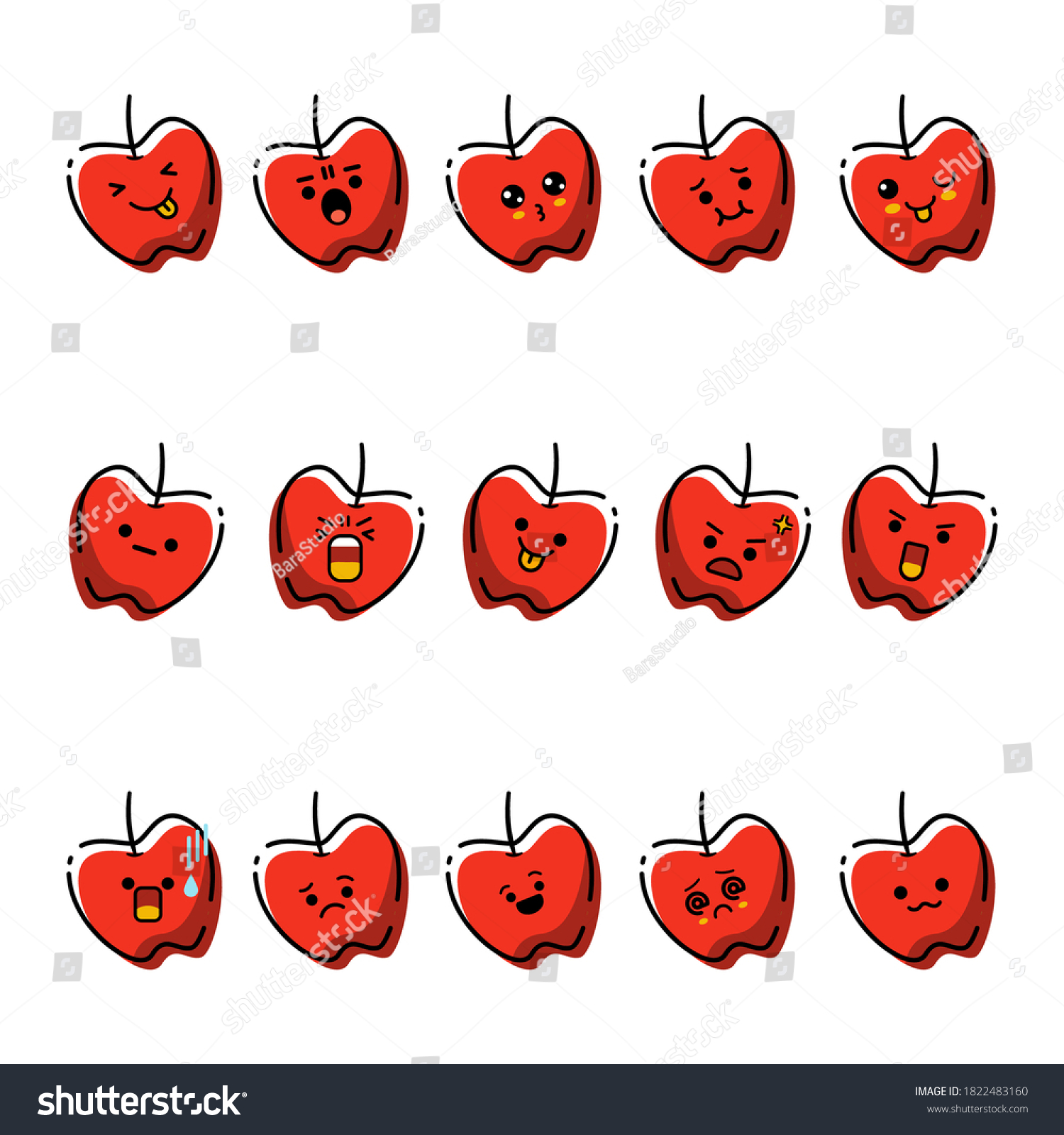 15 Apple Expression Sticker Emoticon Stock Vector (royalty Free 